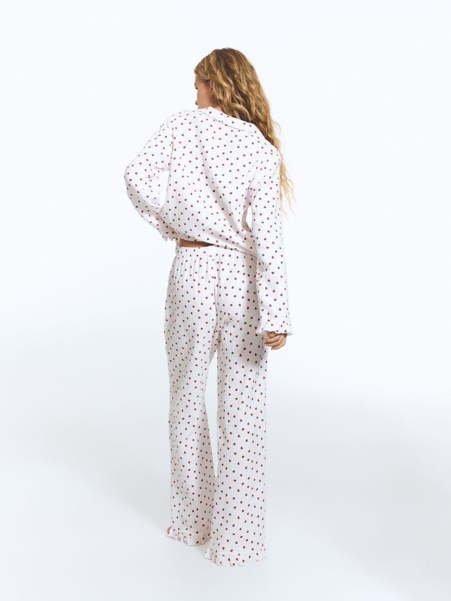 Cream Muslin Pyjamas With Heart Pattern, Ivory, medium