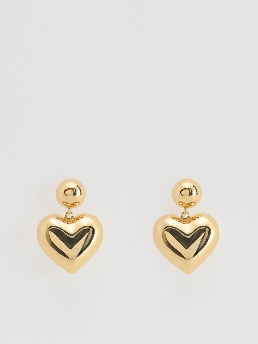 Gold Heart-Shaped Earrings, Golden, medium
