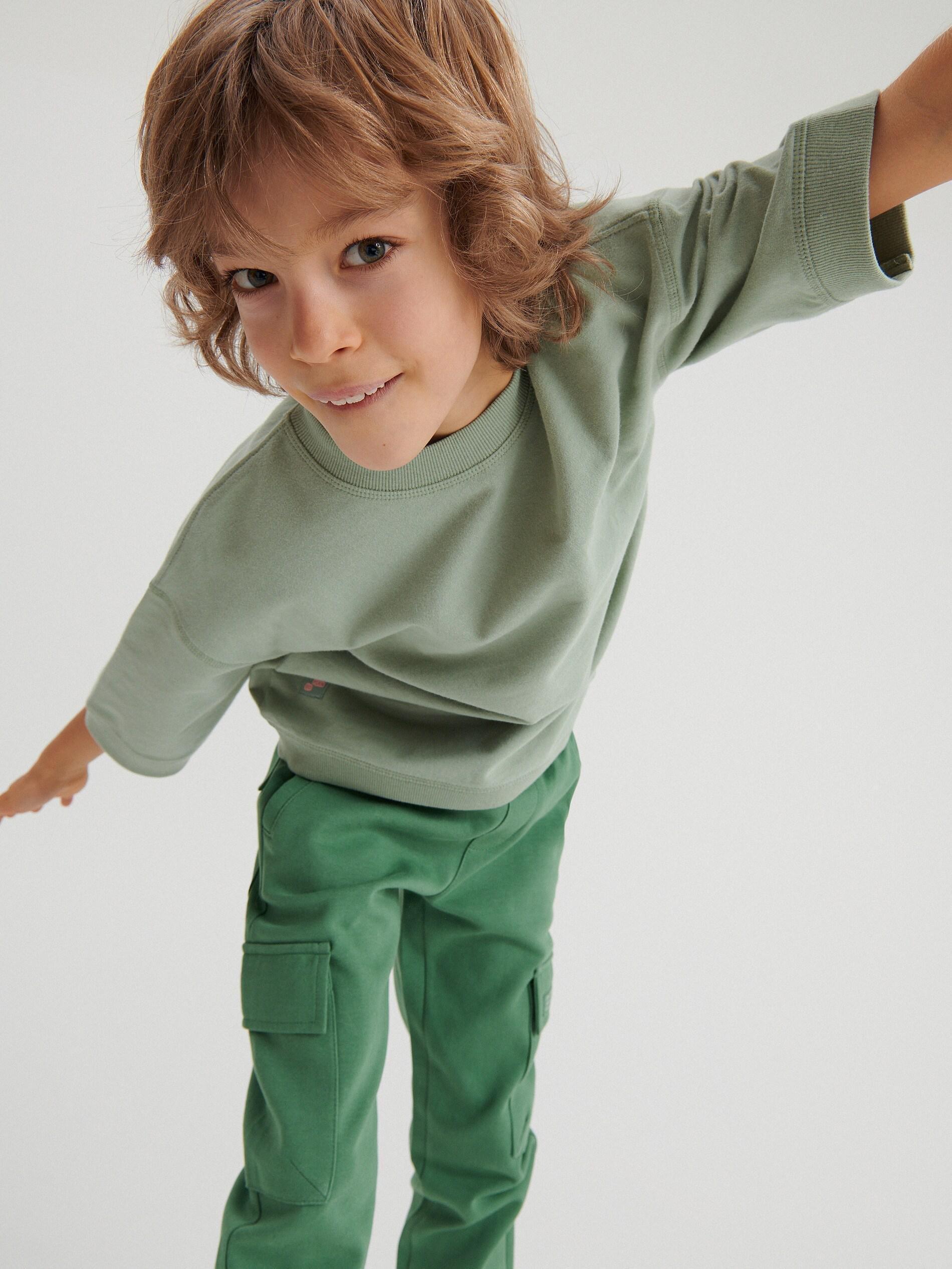 Light Green Cotton T-Shirt With Inscription, Kids Boy, , large image number 0