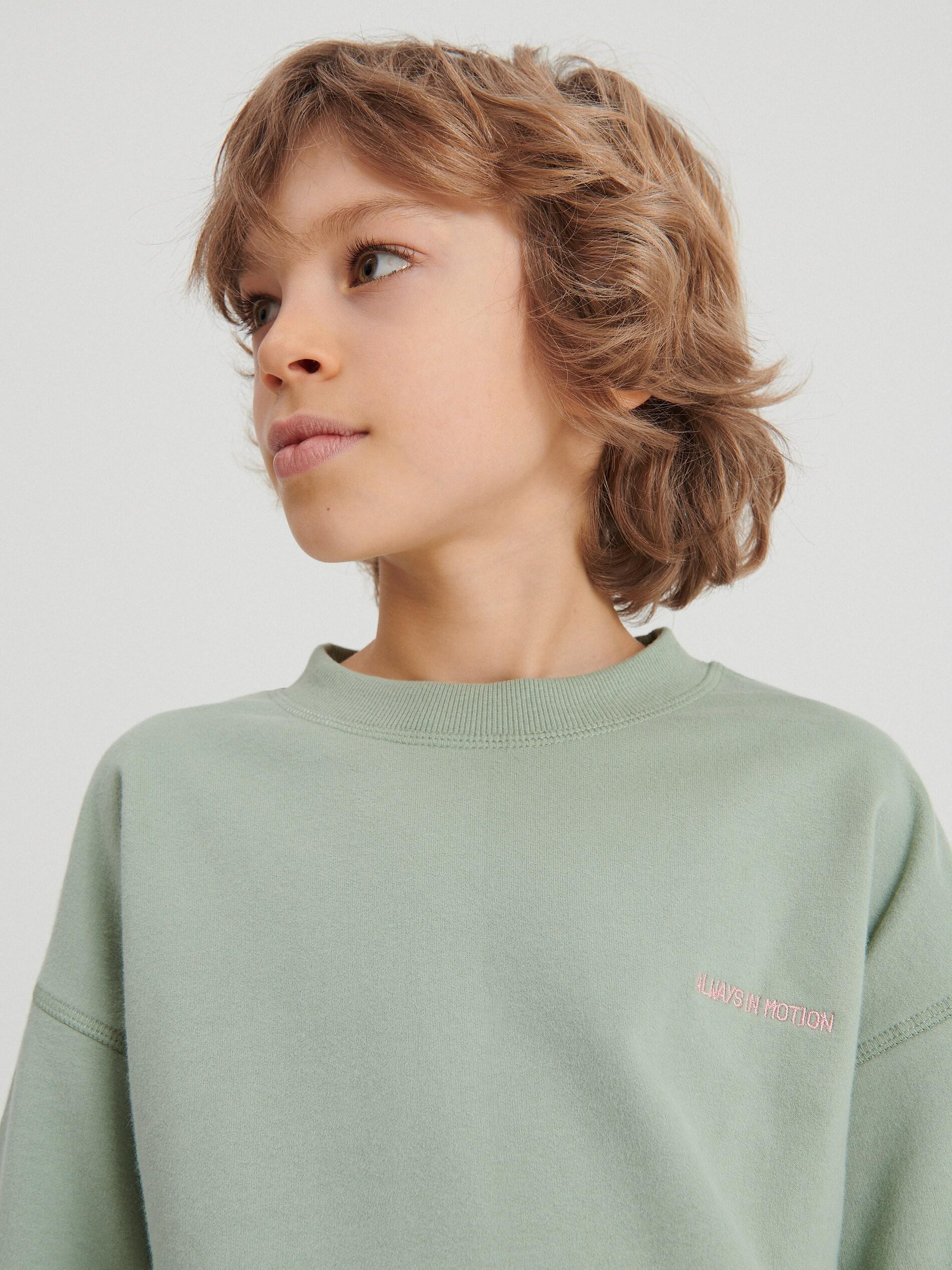 Light Green Cotton T-Shirt With Inscription, Kids Boy, , large image number 1