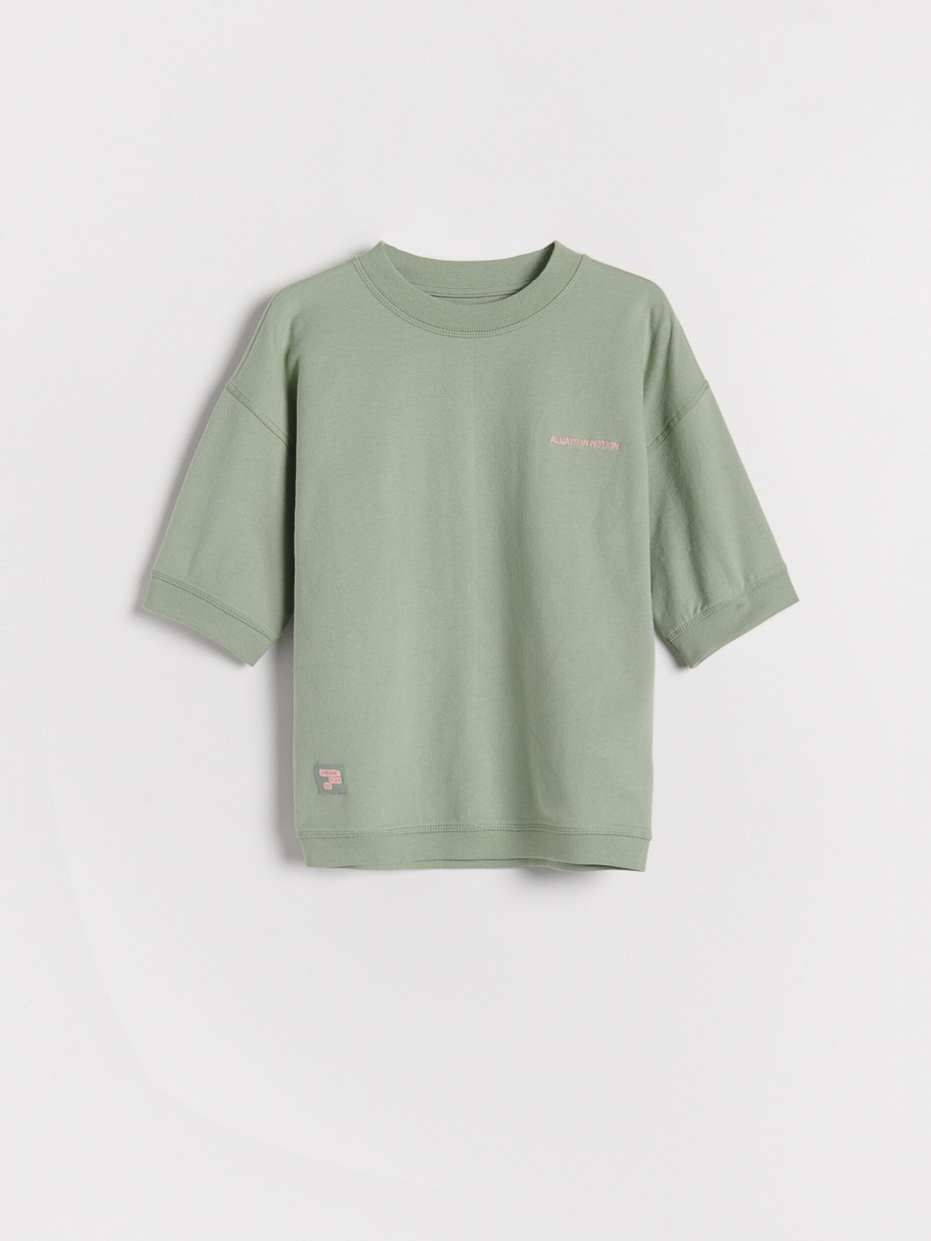 Light Green Cotton T-Shirt With Inscription, Kids Boy, , large image number 2