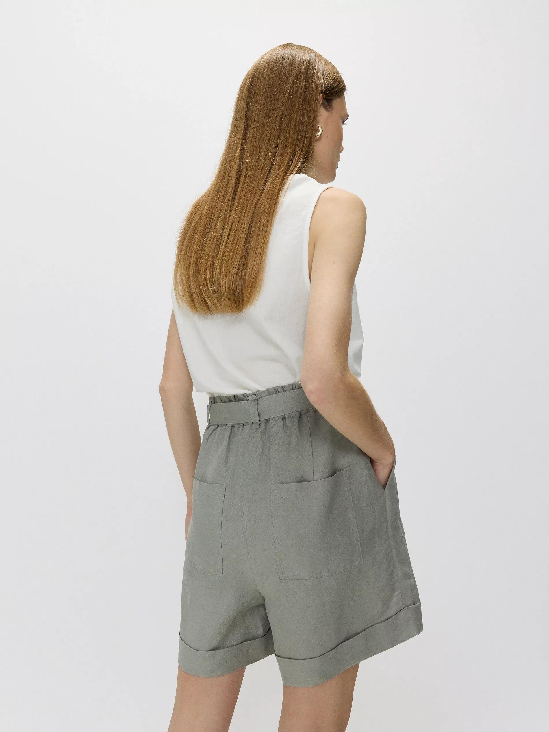 Green Belted Linen Shorts, , large image number 2