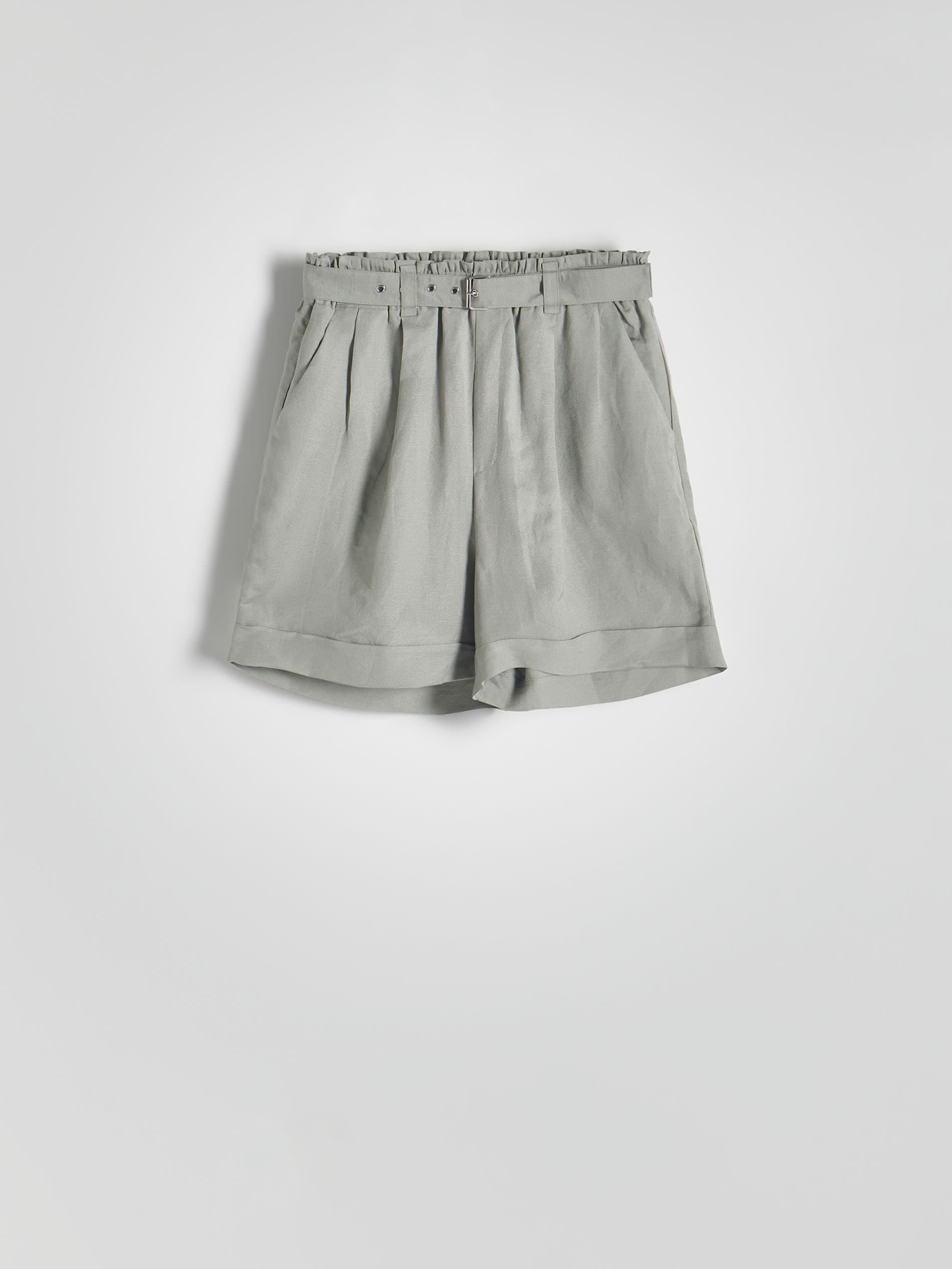 Green Belted Linen Shorts, , large image number 3