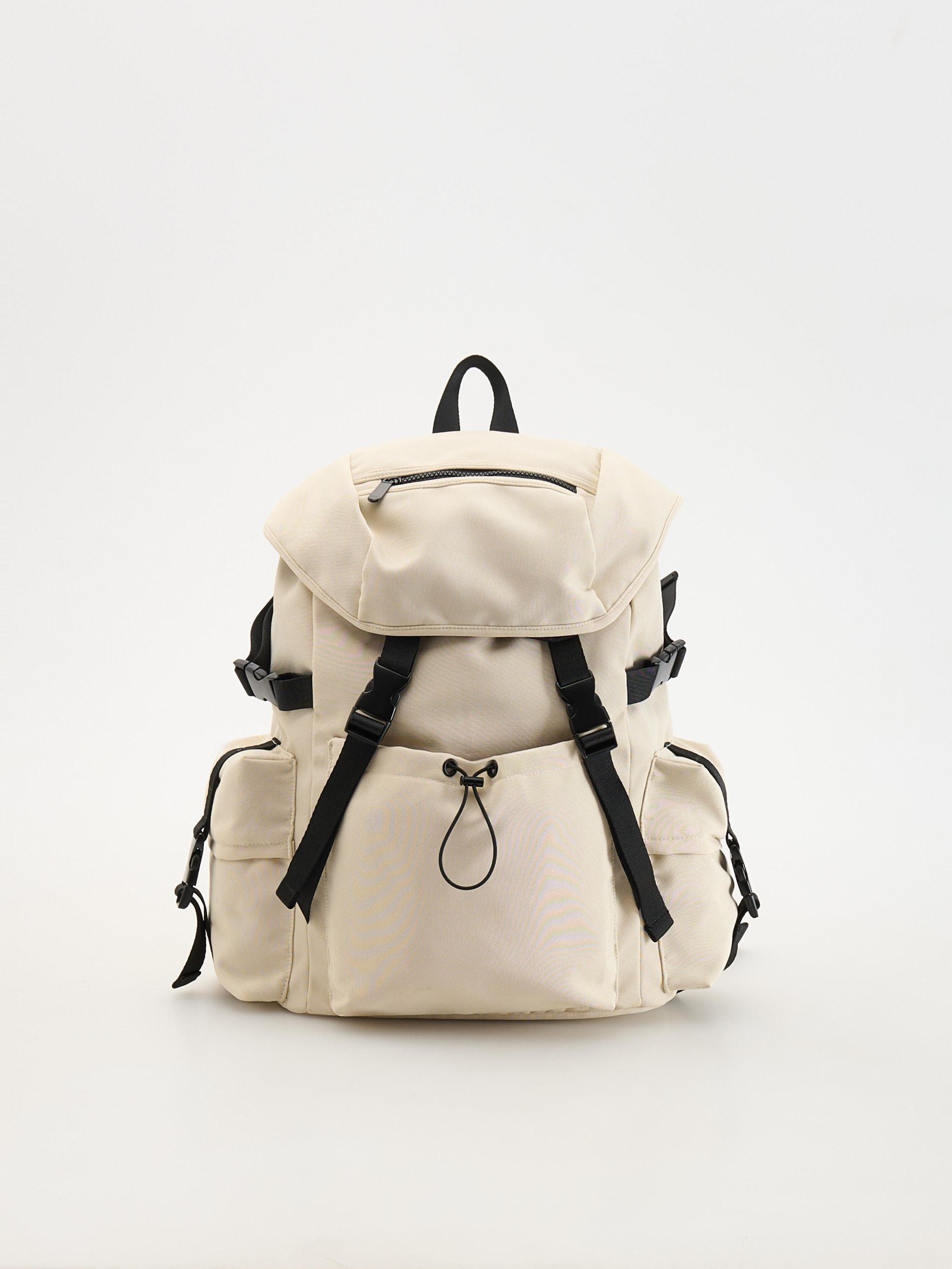 Cream Large Capacity Backpack With Pockets, Ivory, large image number 1