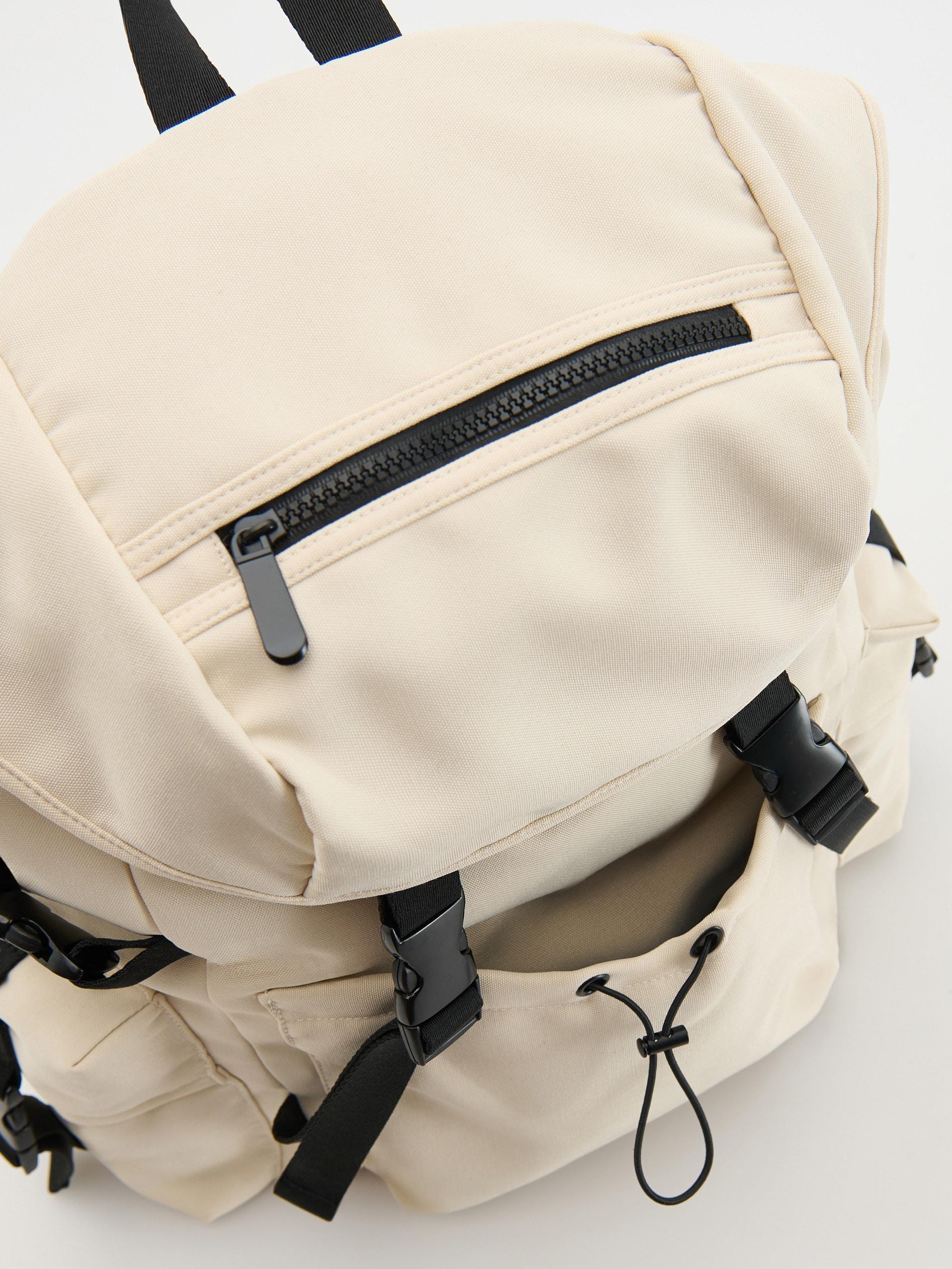 Cream Large Capacity Backpack With Pockets, Ivory, large image number 3