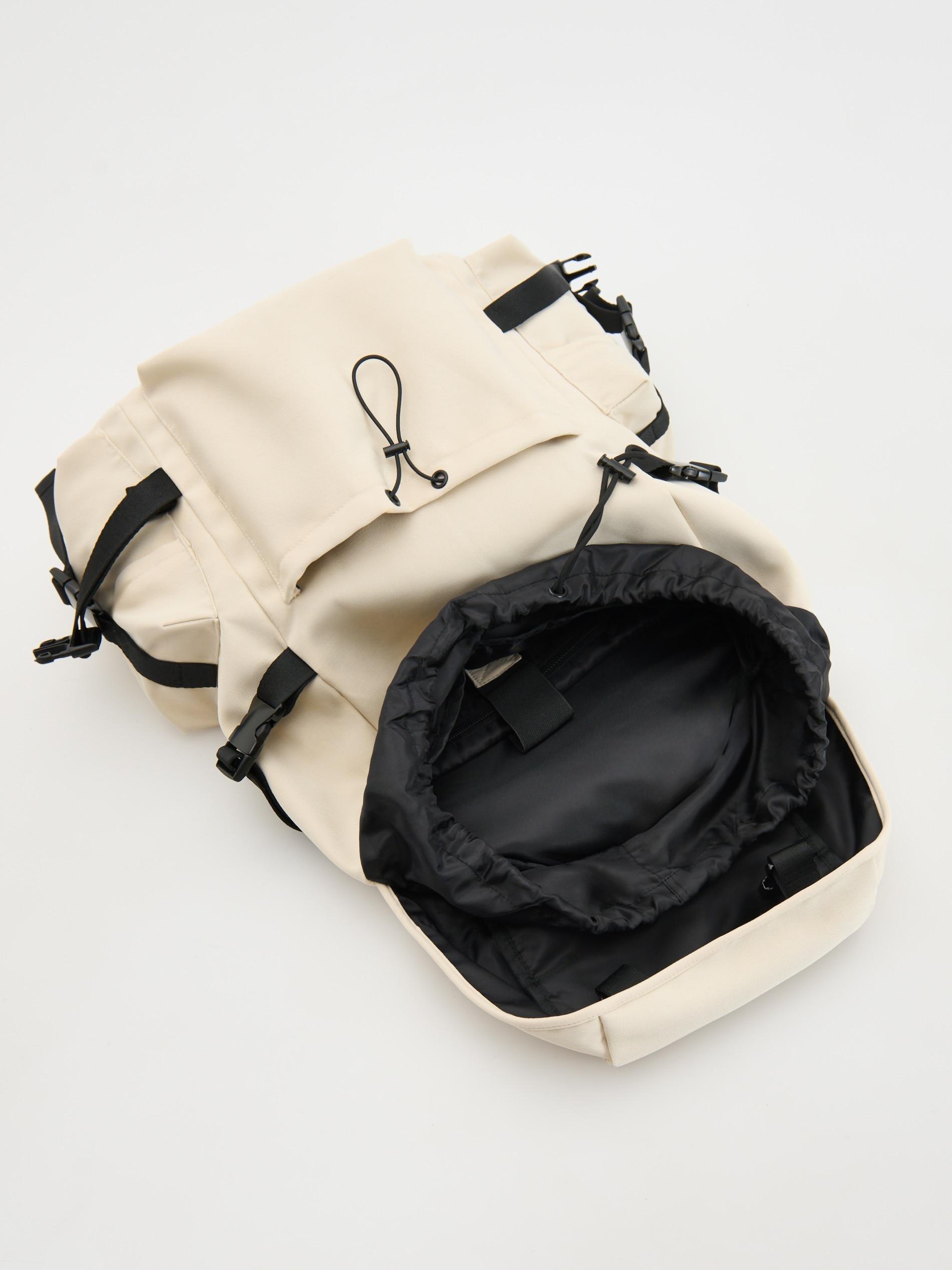 Cream Large Capacity Backpack With Pockets, Ivory, large image number 4