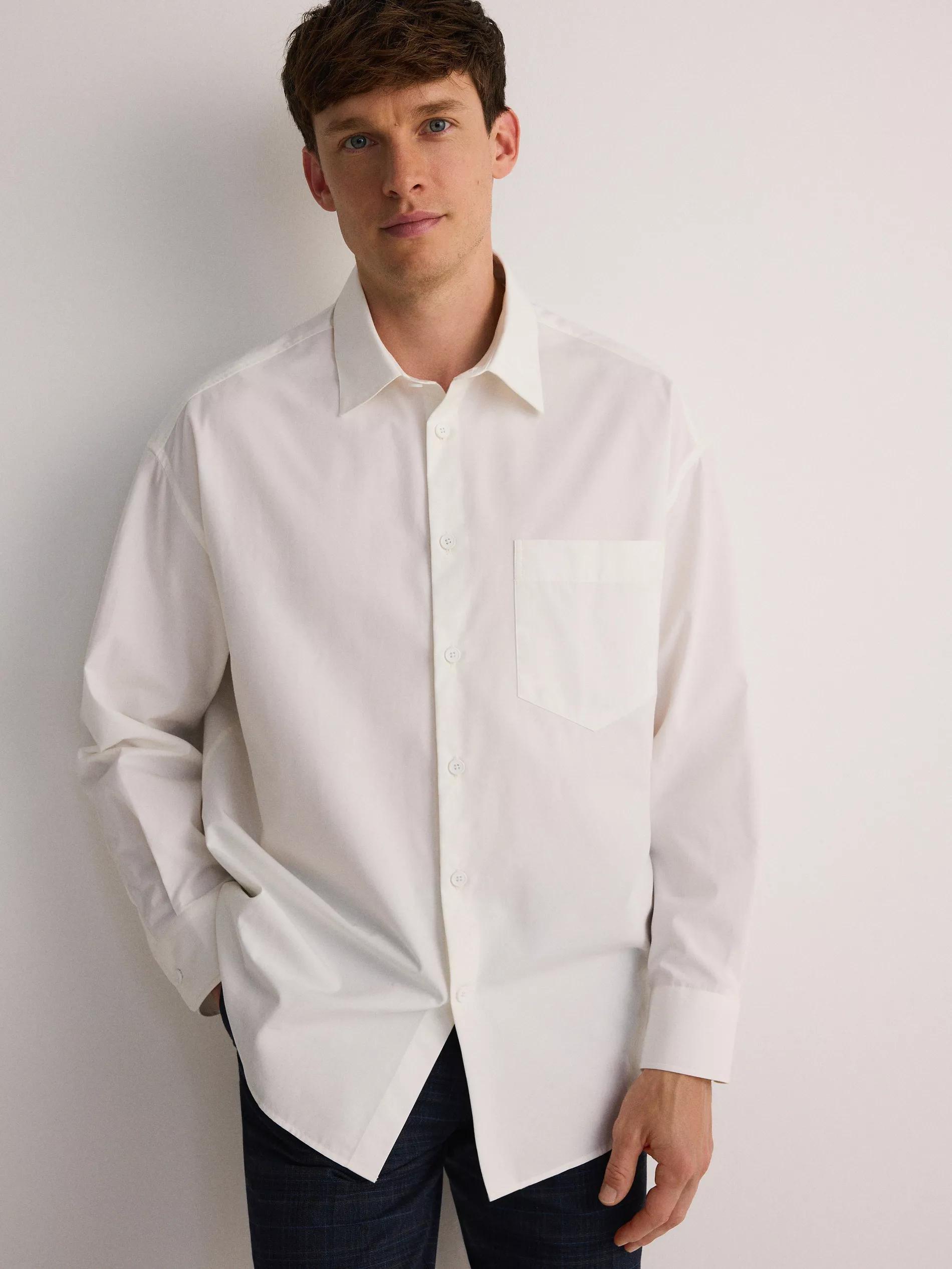 White Boxy Cotton Shirt, , large image number 1