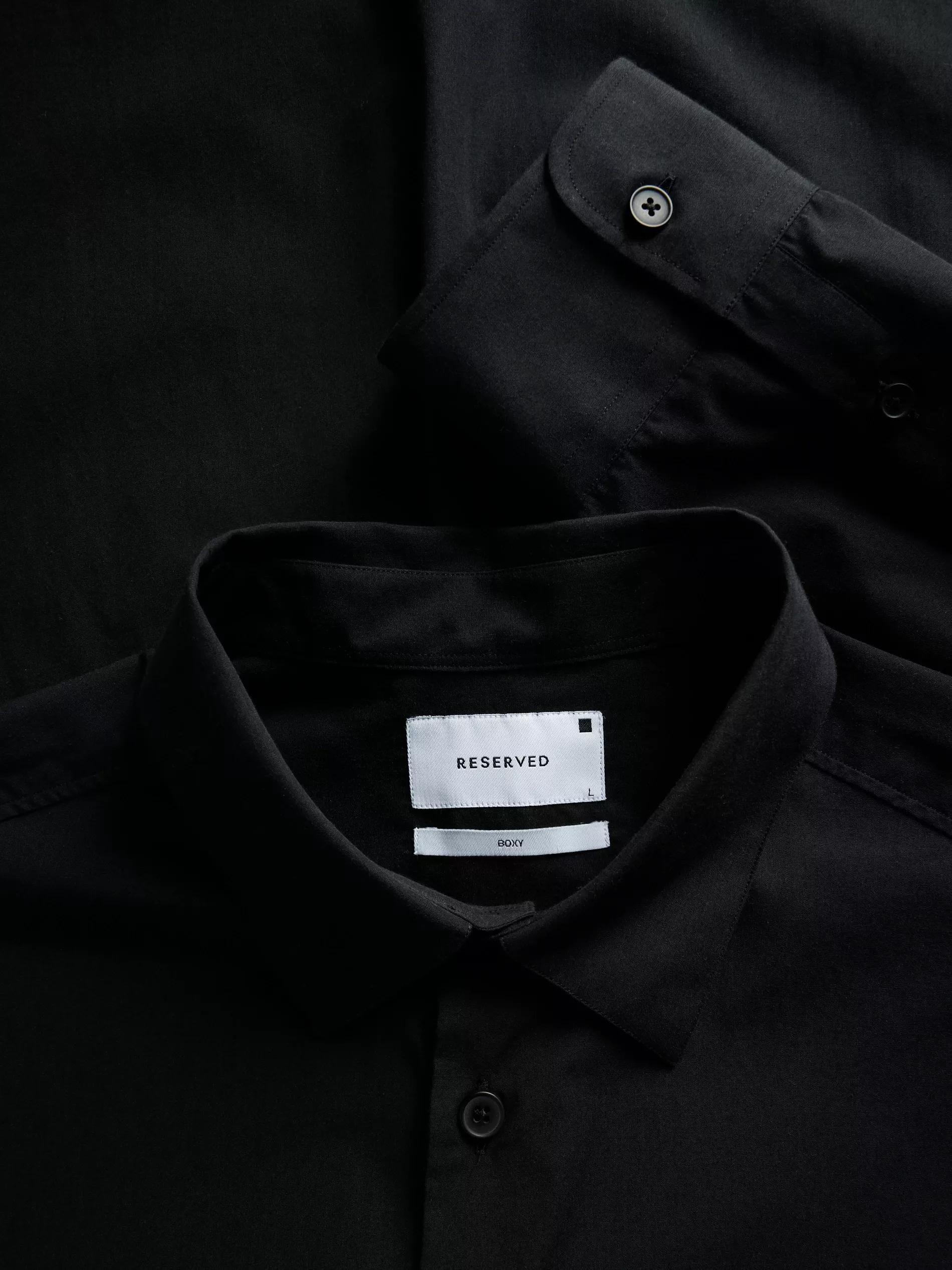 Black Boxy Cotton Shirt, , large image number 2