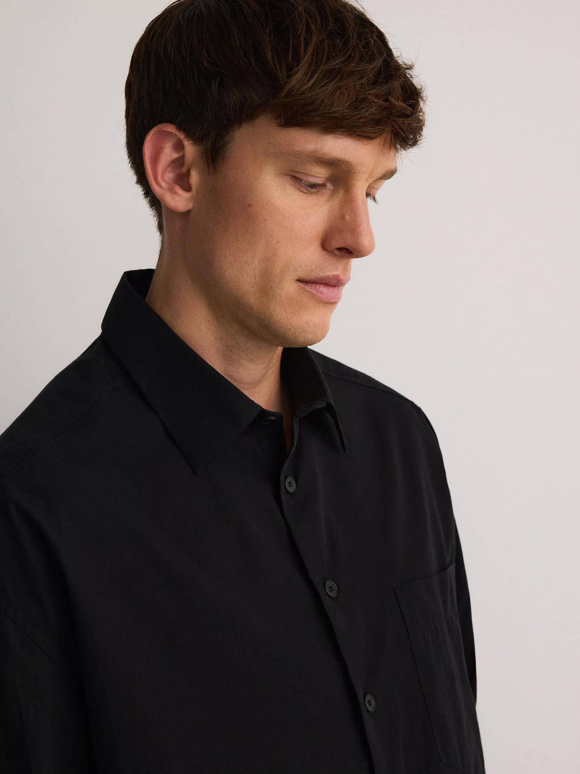 Black Boxy Cotton Shirt, , large image number 3