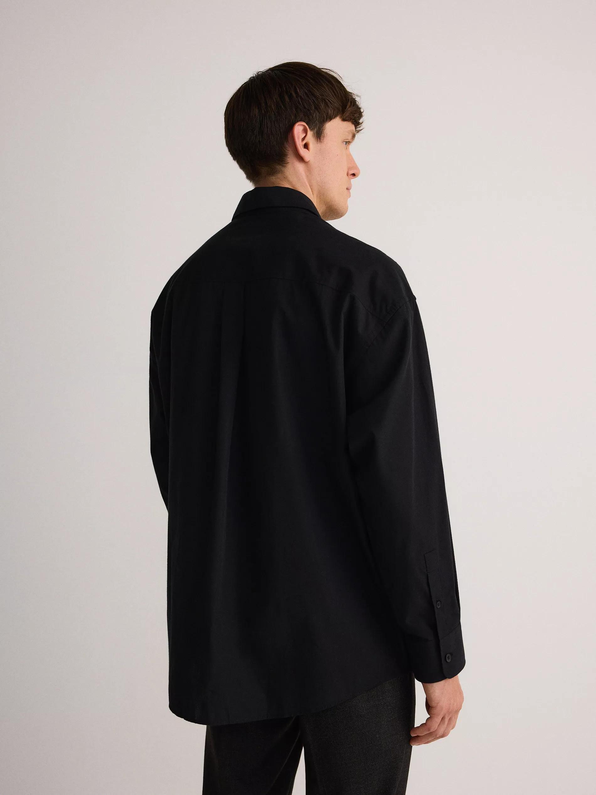 Black Boxy Cotton Shirt, , large image number 4