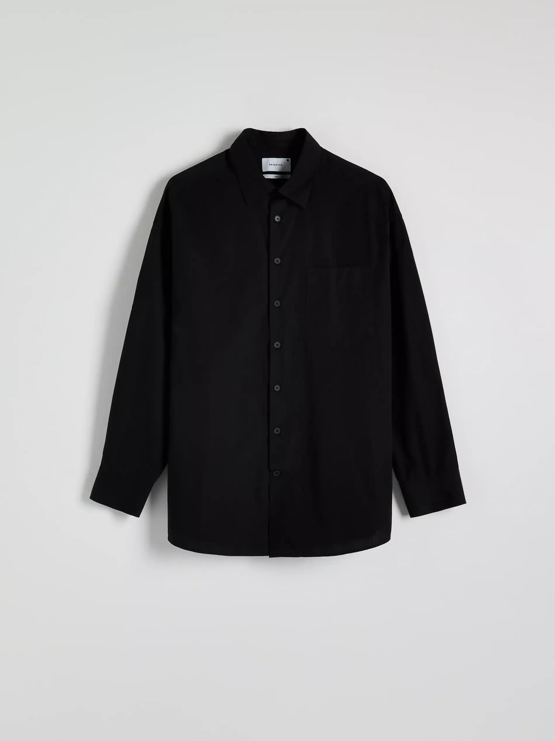 Black Boxy Cotton Shirt, , large image number 5