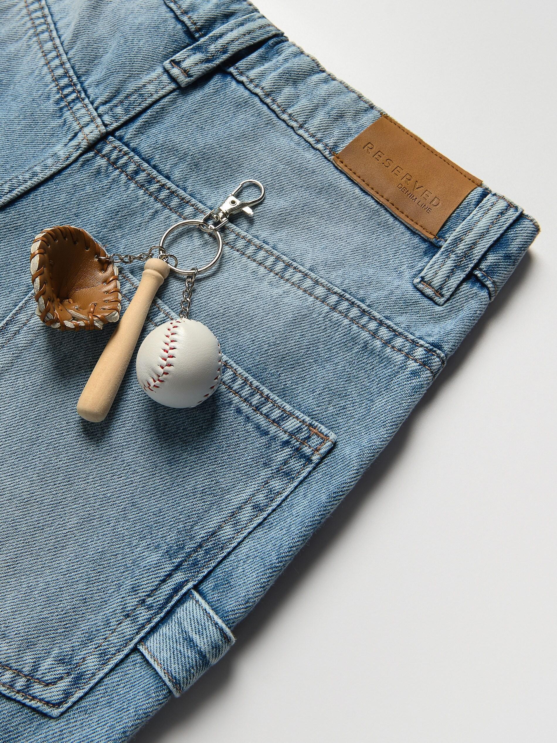 Blue Baggy Jeans With Keychain, Blue, large image number 1