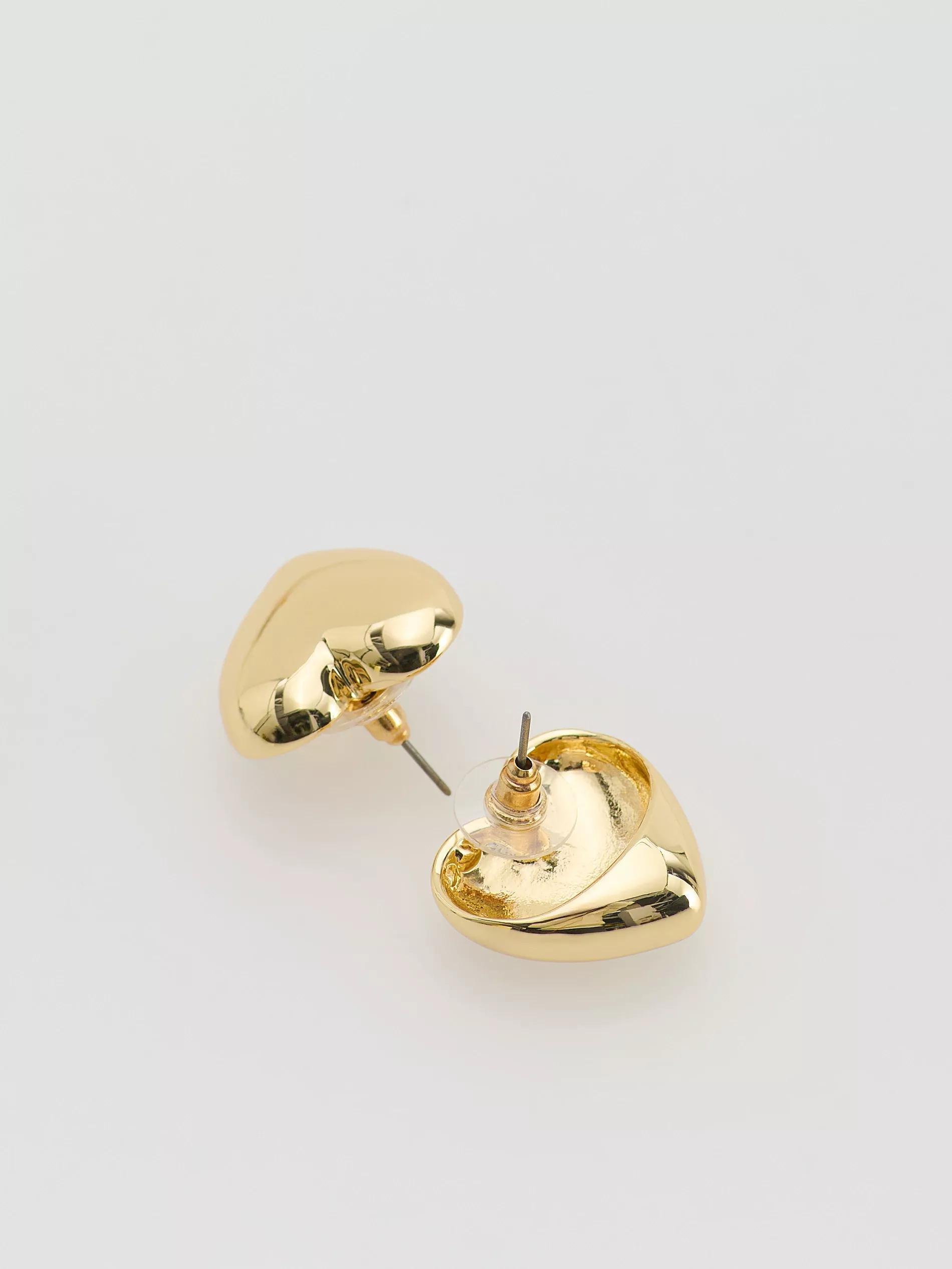 Gold Heart-Shaped Earrings, Golden, large image number 1