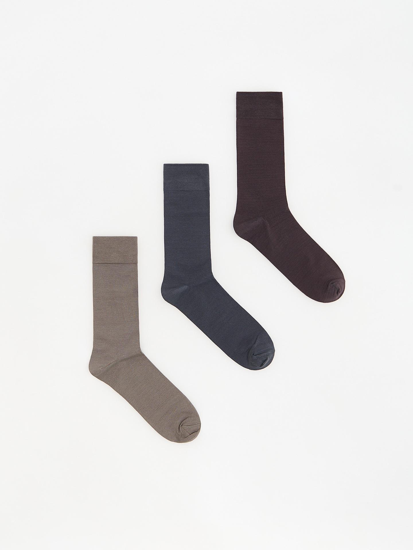 Brown 3-Pack Mercerized Cotton Socks, Brown, large image number 0