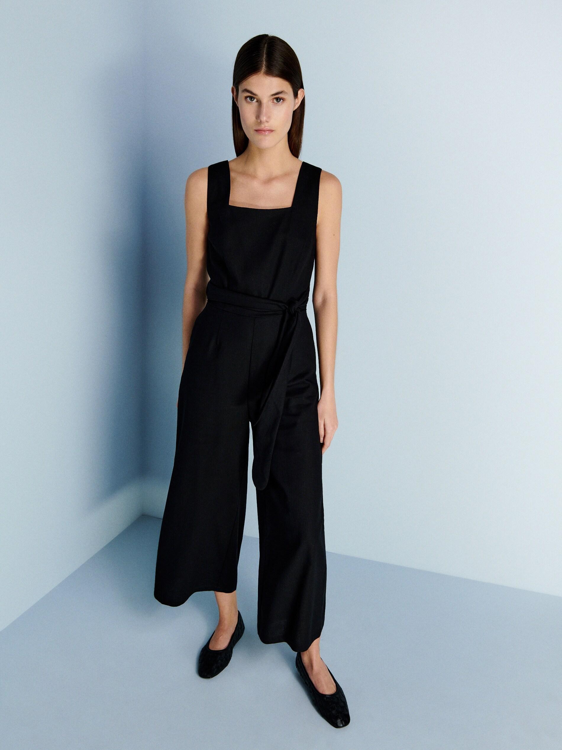 Black Linen Blend Jumpsuit, , large image number 0