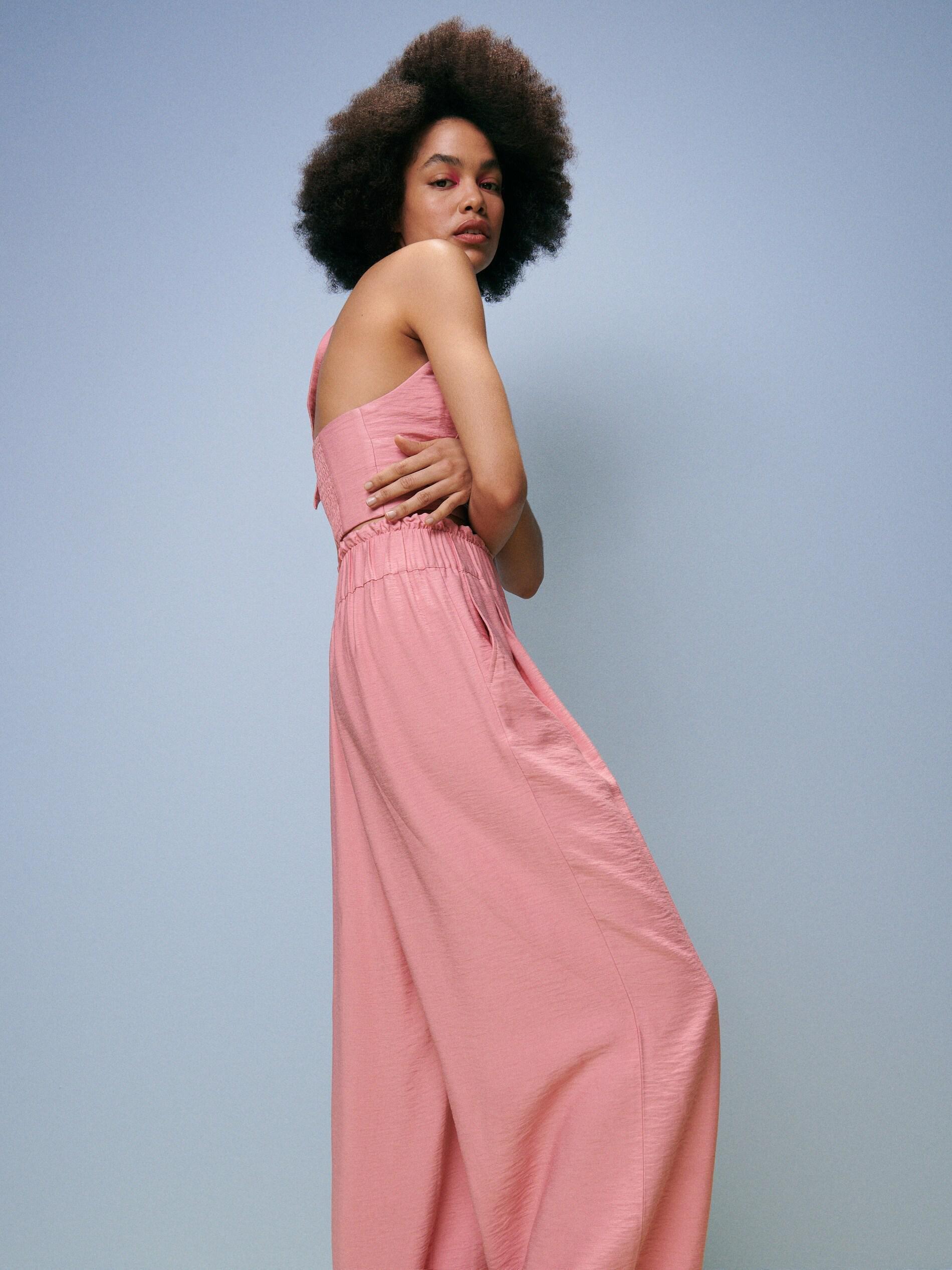 Pastel Pink Viscose Rich Paperbag Trousers, , large image number 1