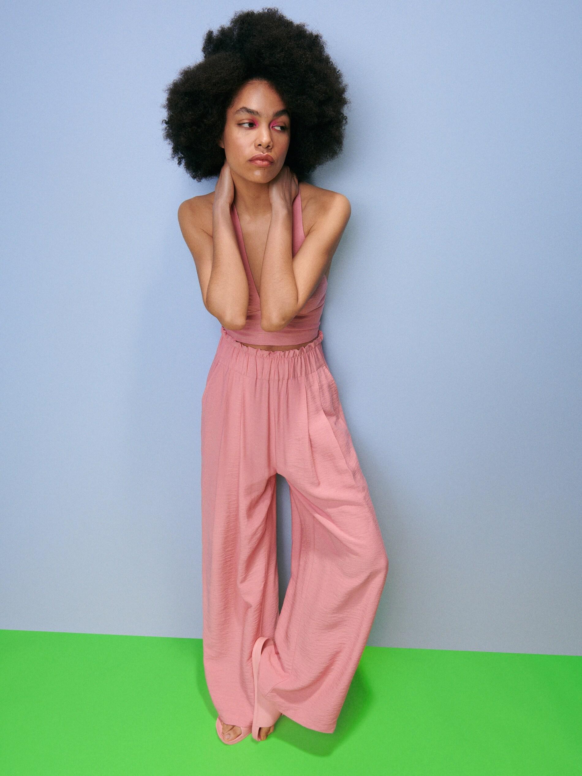 Pastel Pink Viscose Rich Paperbag Trousers, , large image number 2