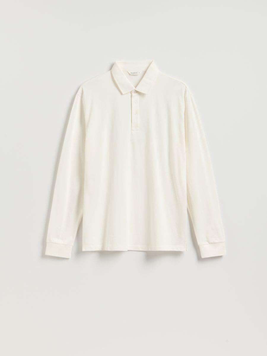 Cream Polo Shirt With Long Sleeves, Ivory, large image number 0