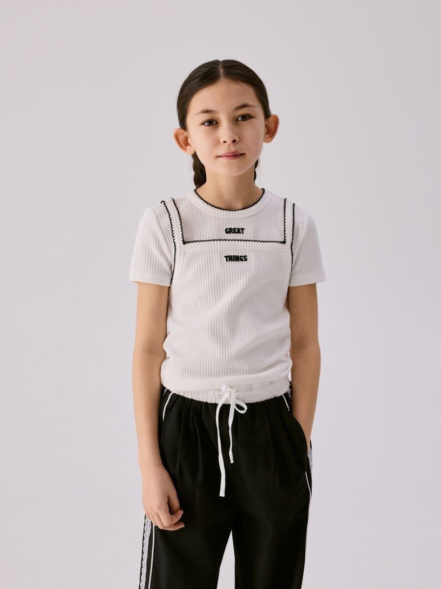 Cream T-Shirt With Top Look, Ivory, medium