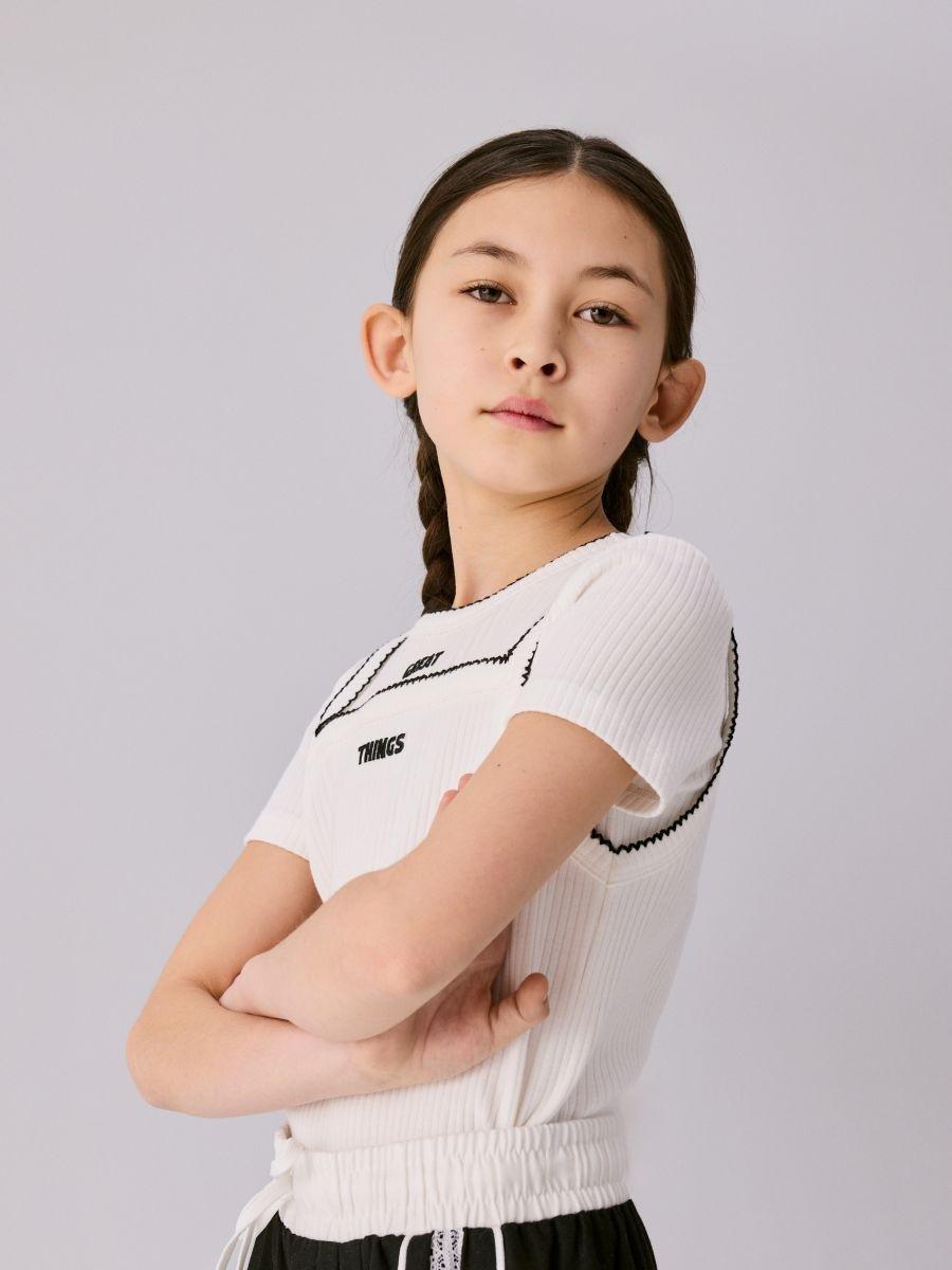 Cream T-Shirt With Top Look, Ivory, medium