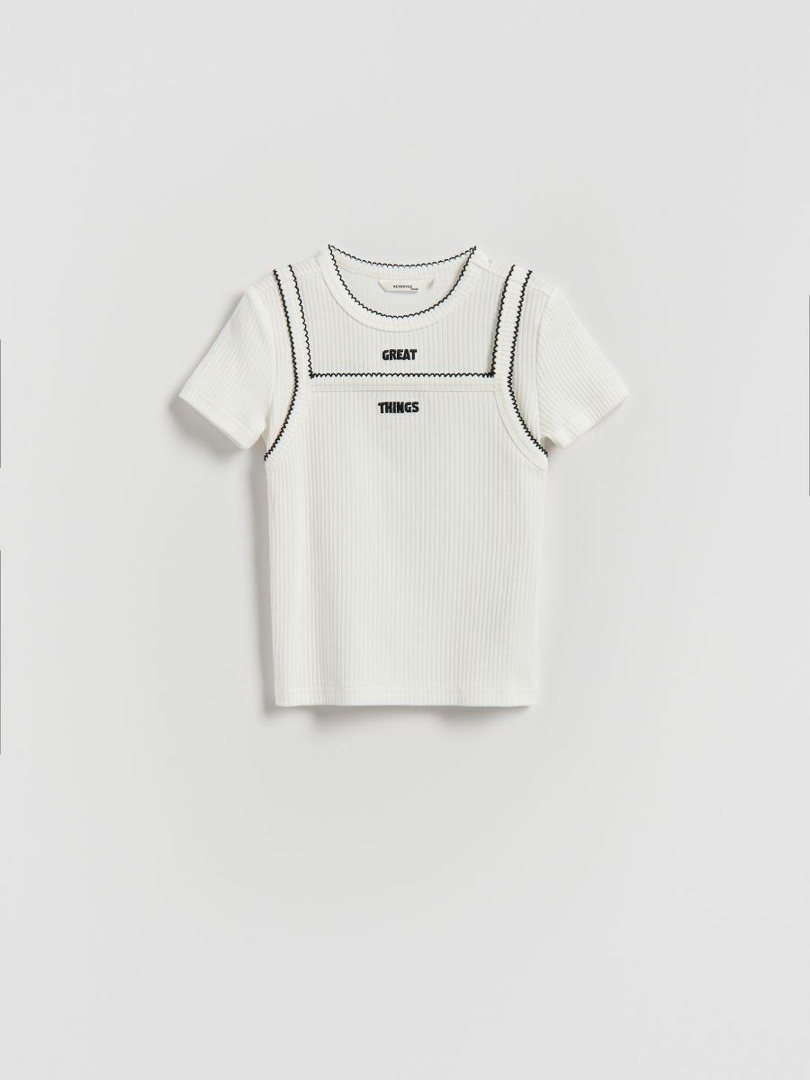 تيشيرت كريمي بتصميم لوك توب, Ivory, medium