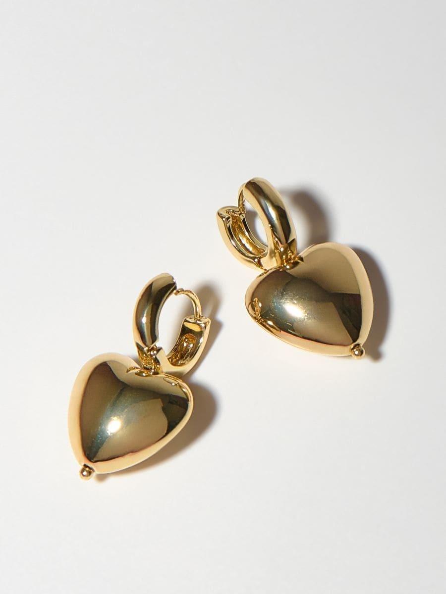 Gold Pendant Heart Earrings, Golden, medium