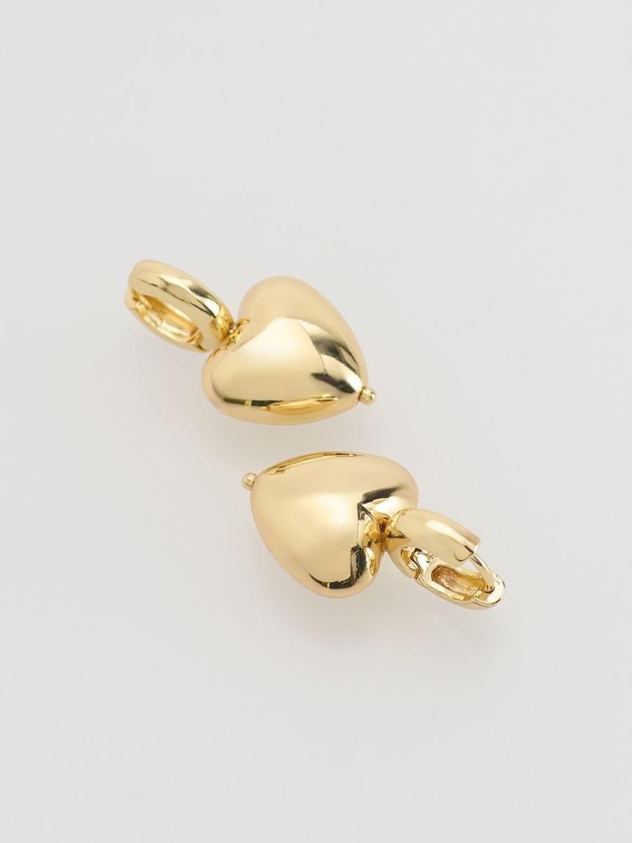 Gold Pendant Heart Earrings, Golden, medium