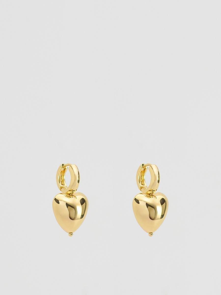 Gold Pendant Heart Earrings, Golden, medium