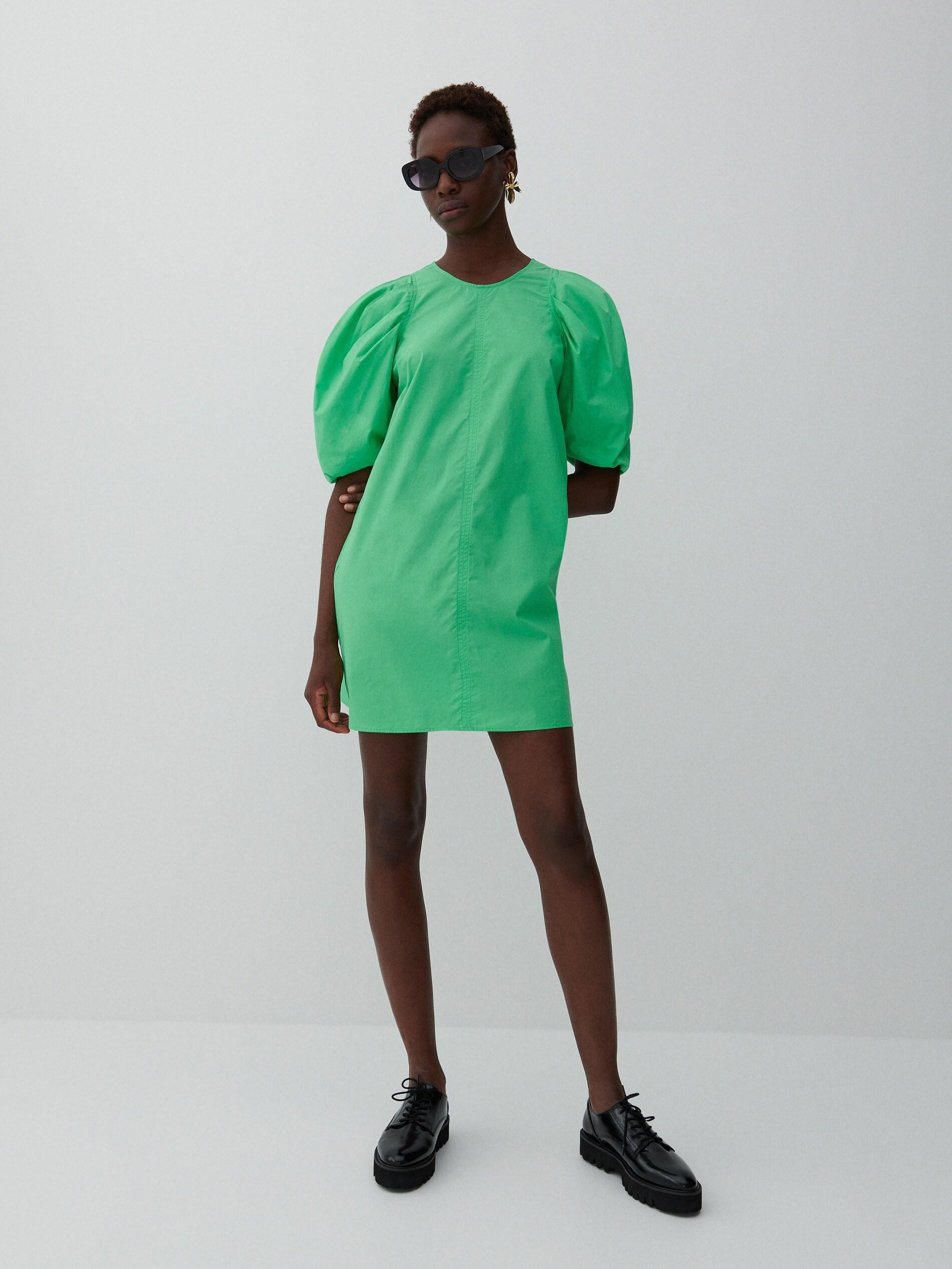 Fresh Green Cotton Mini Dress With A Slightly Extended Cut, Women, , large image number 1