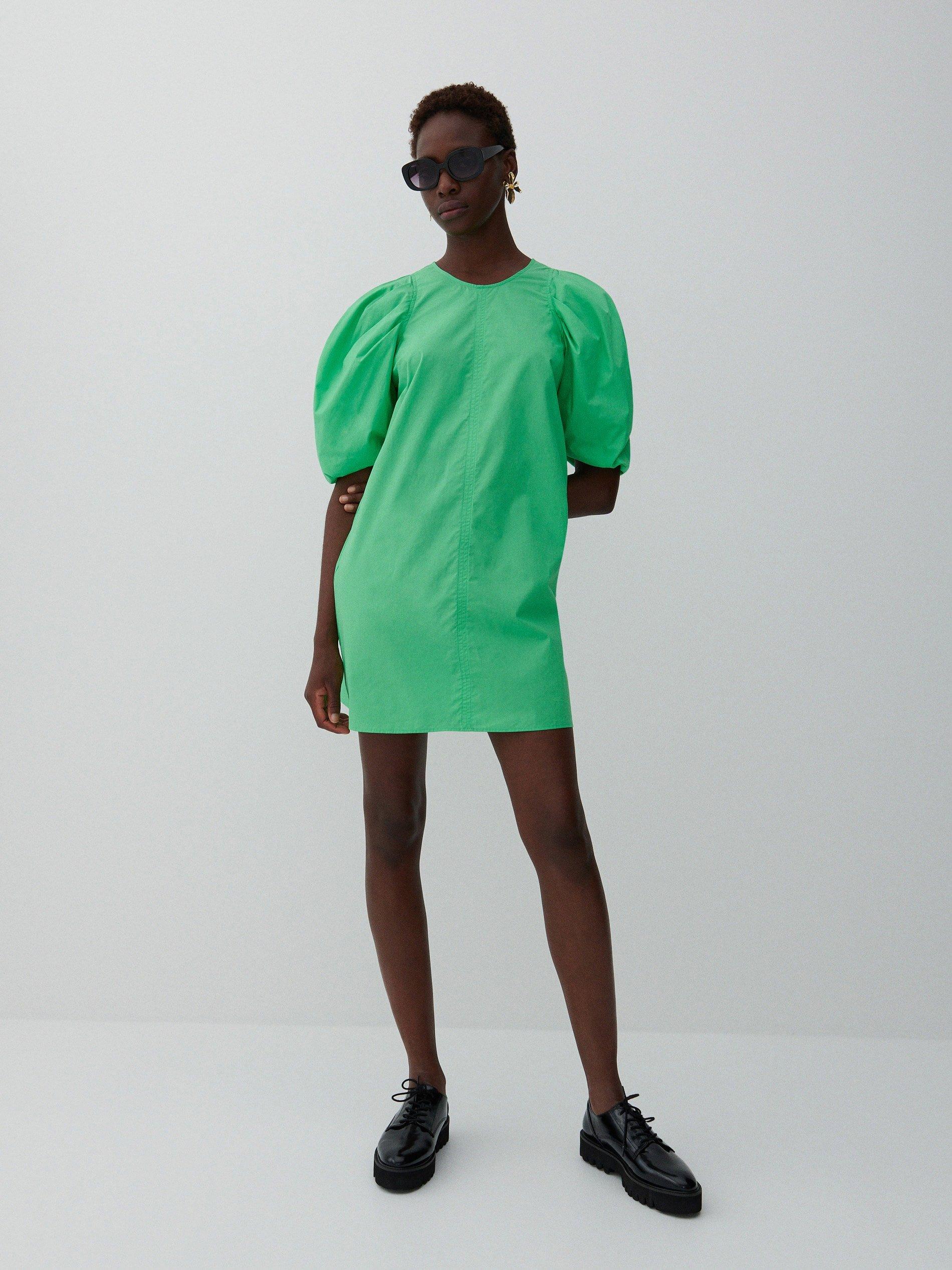 Fresh Green Cotton Mini Dress With A Slightly Extended Cut, Women, , large image number 2