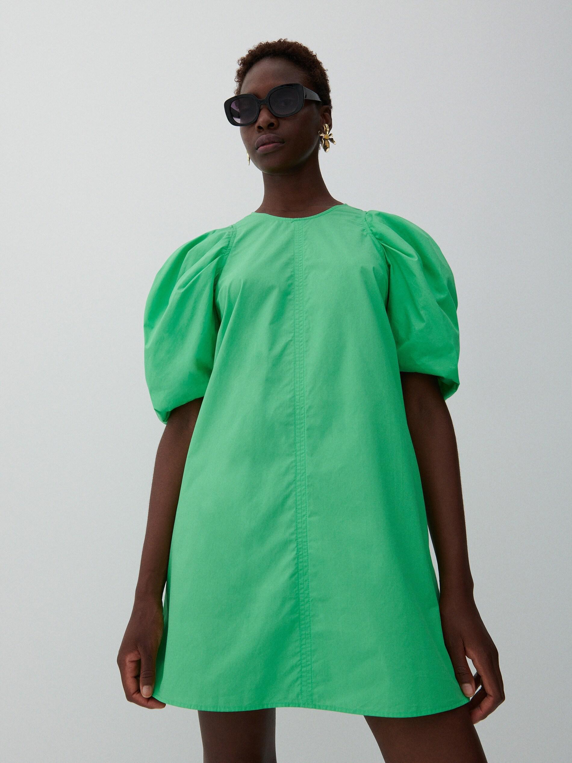 Fresh Green Cotton Mini Dress With A Slightly Extended Cut, Women, , large image number 3