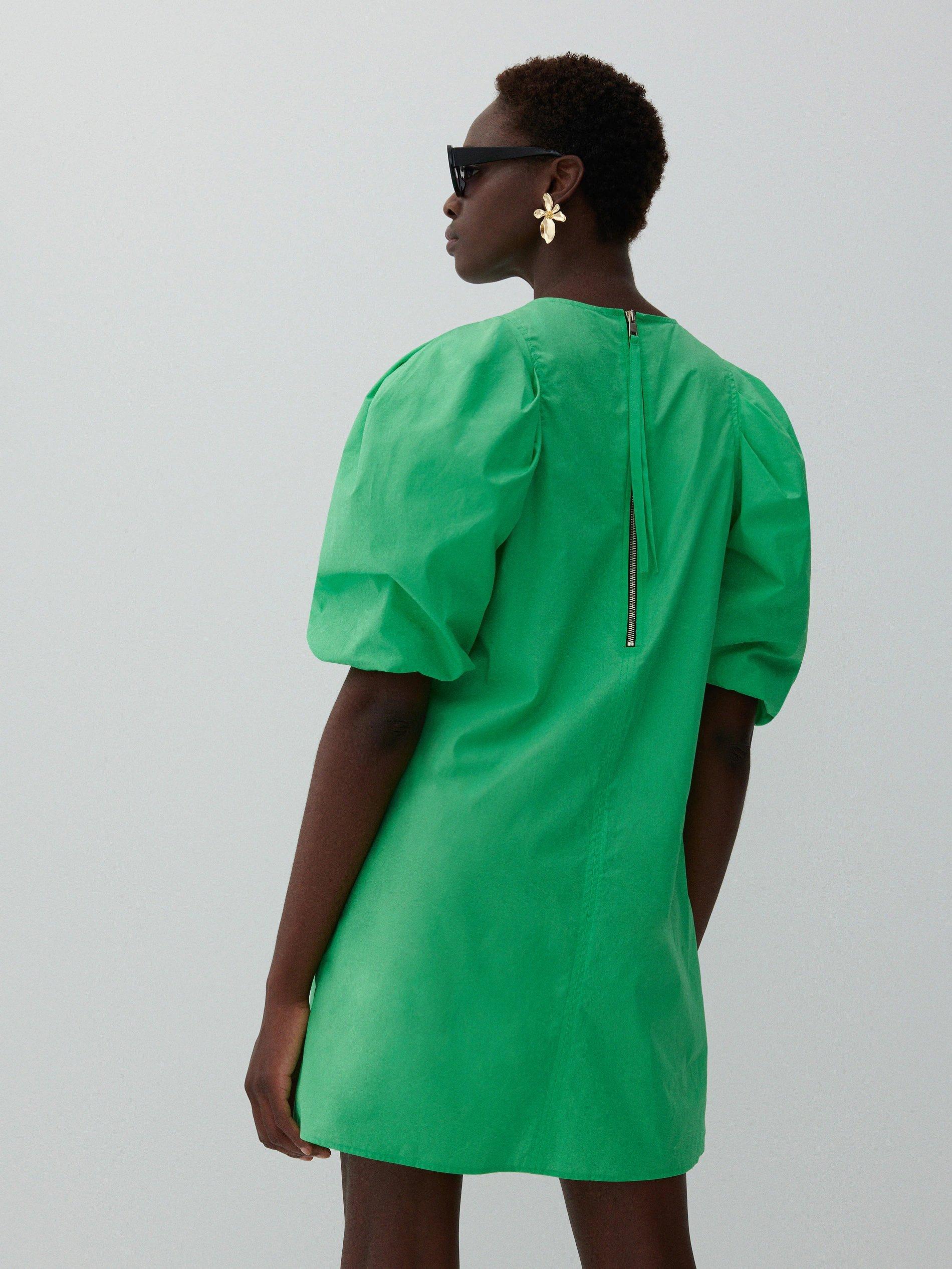 Fresh Green Cotton Mini Dress With A Slightly Extended Cut, Women, , large image number 5
