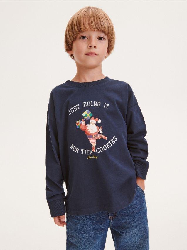 Blue Oversized T-Shirt With Christmas Motif, Kids Boys, , large image number 0