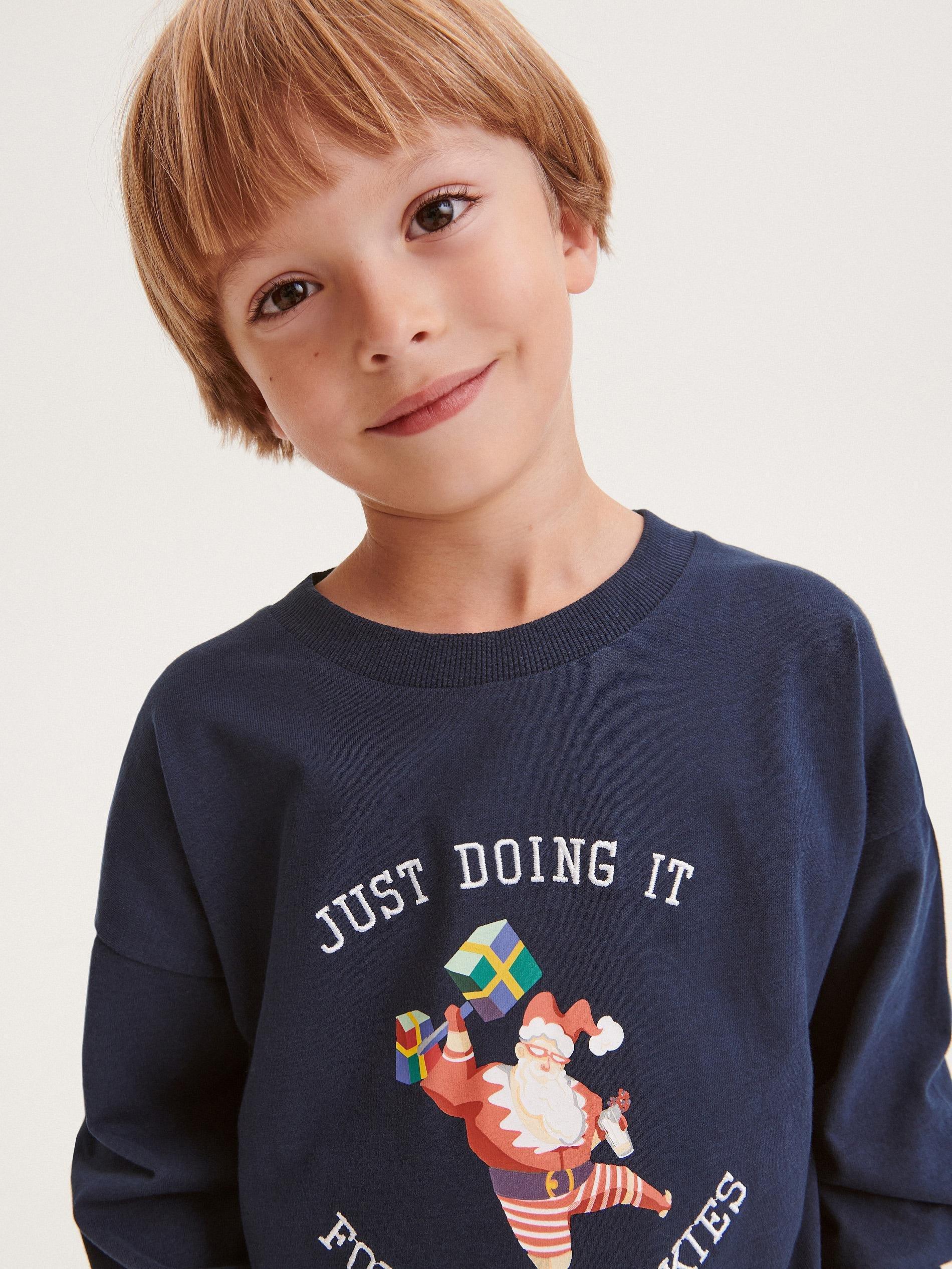 Blue Oversized T-Shirt With Christmas Motif, Kids Boys, , large image number 1