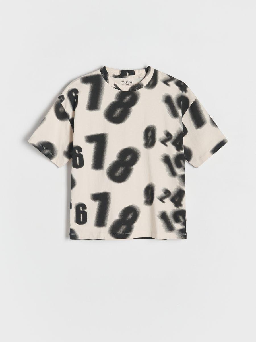 Cream Oversized T-Shirt With Print, , large image number 0