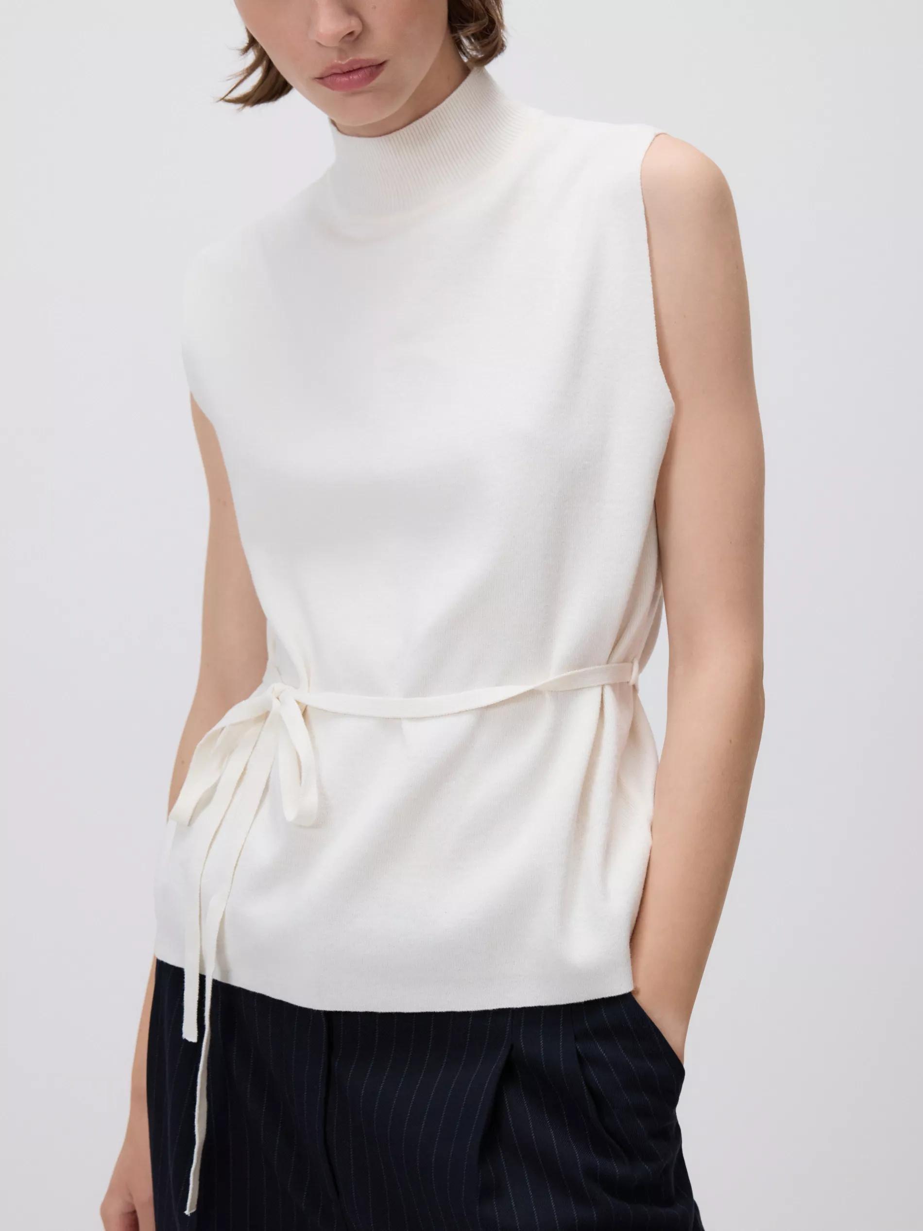 Beige Jersey Top With Tie Detail, Ivory, medium