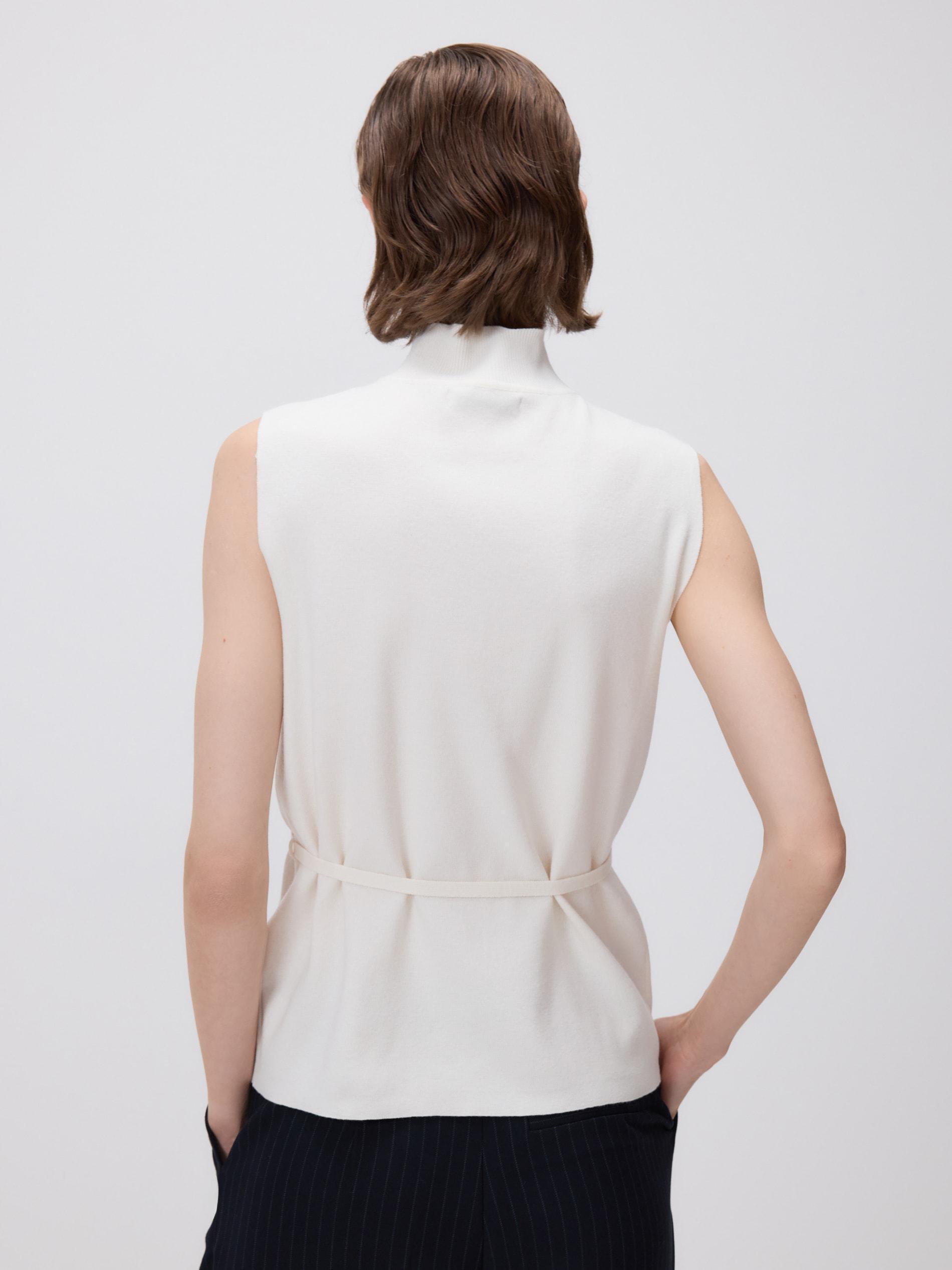 Beige Jersey Top With Tie Detail, Ivory, large image number 3