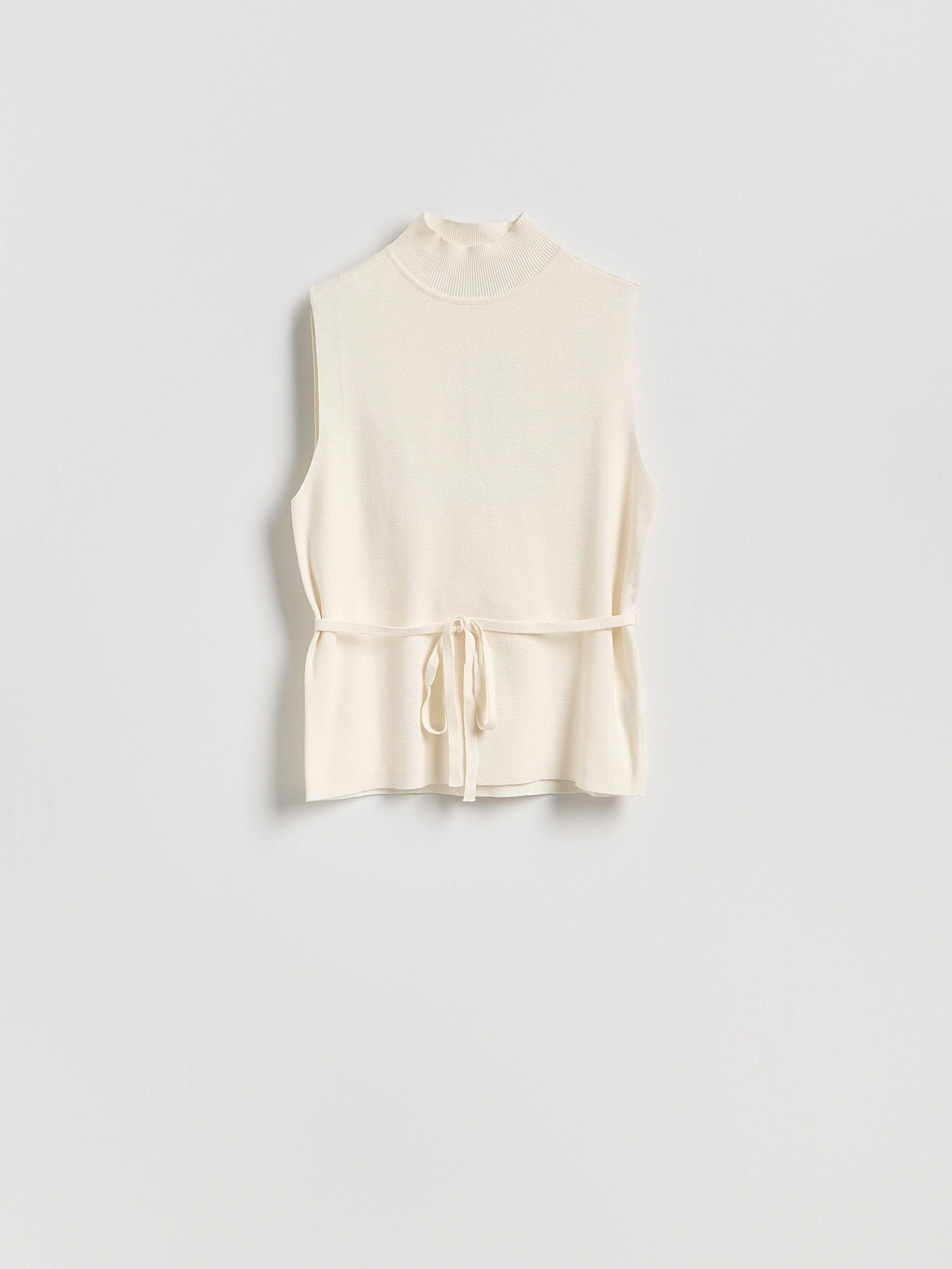 Beige Jersey Top With Tie Detail, Ivory, large image number 4