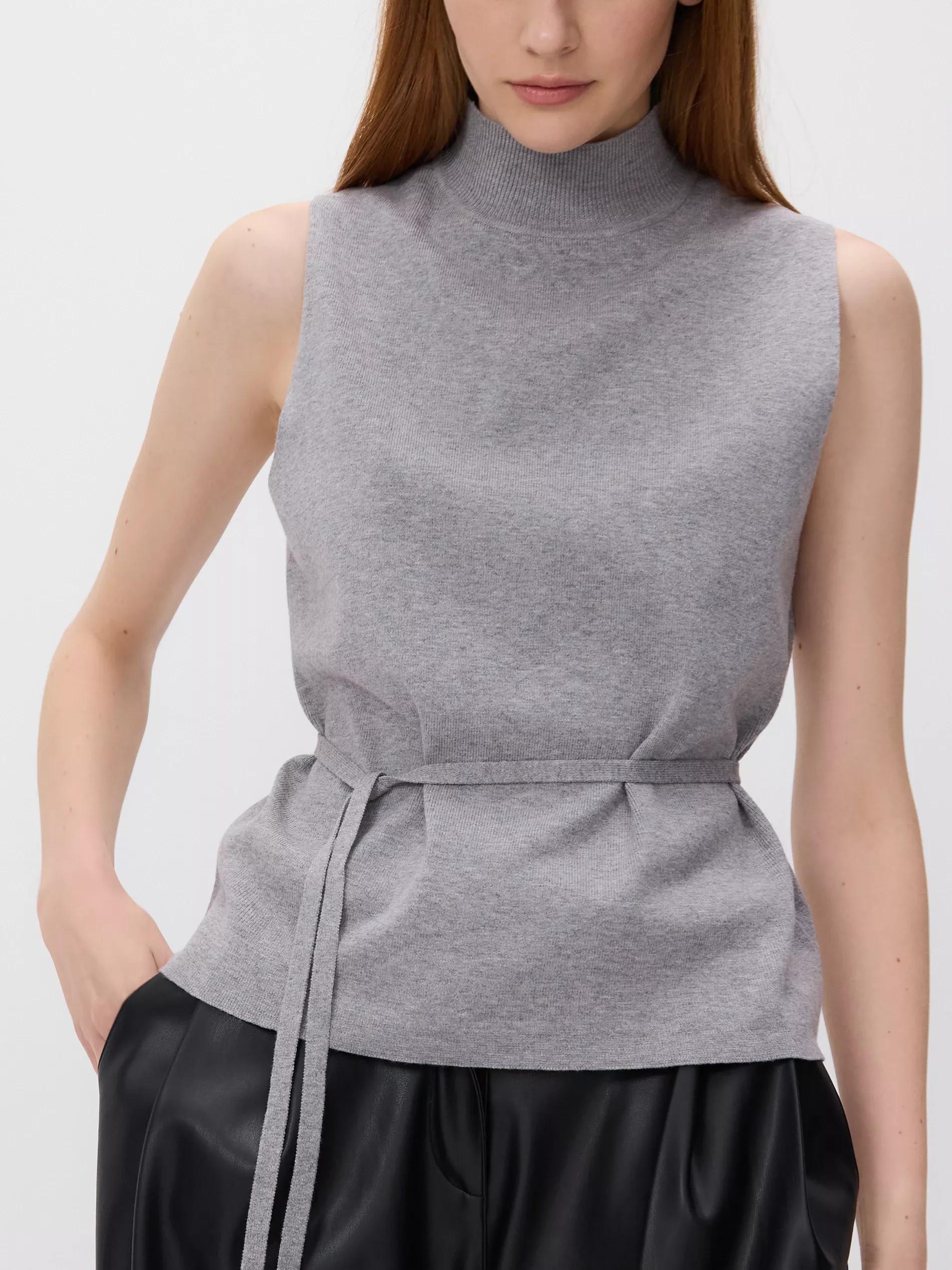 LIGHT GREY Jersey top with tie detail, Light grey, medium