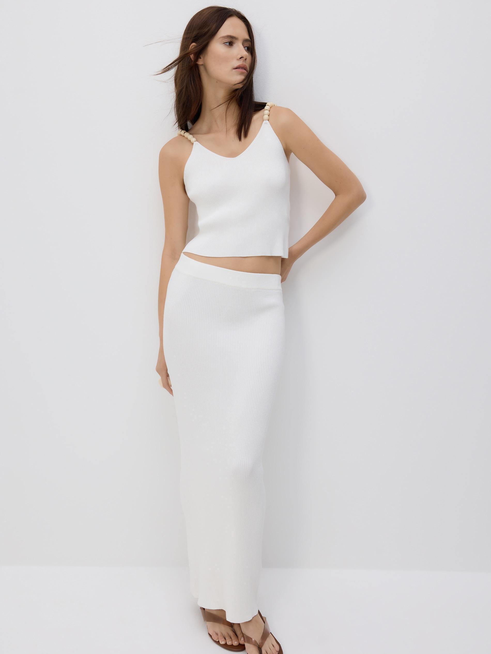 Cream Top With Ornamental Straps, Ivory, large image number 1