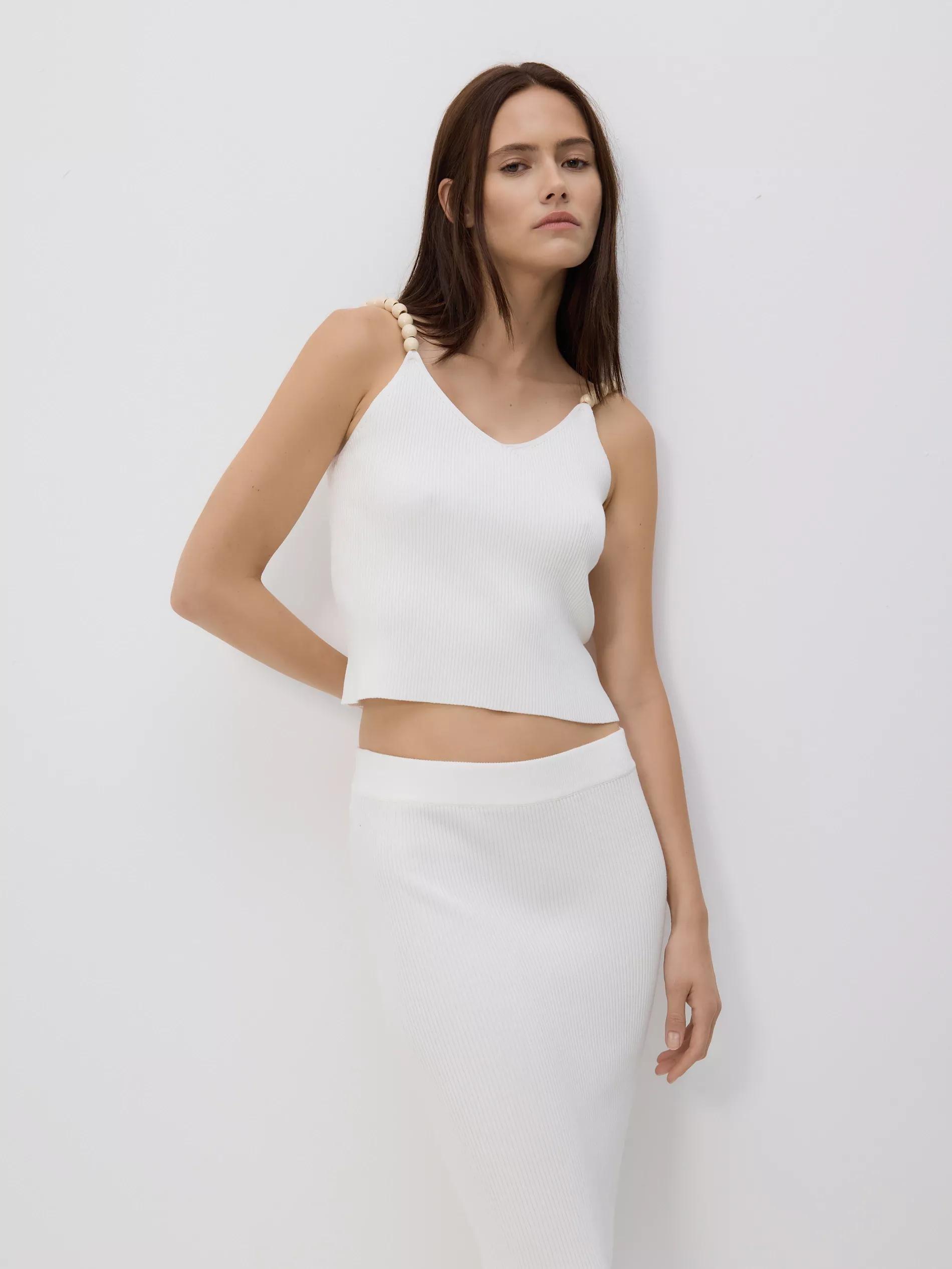 Cream Top With Ornamental Straps, Ivory, large image number 2