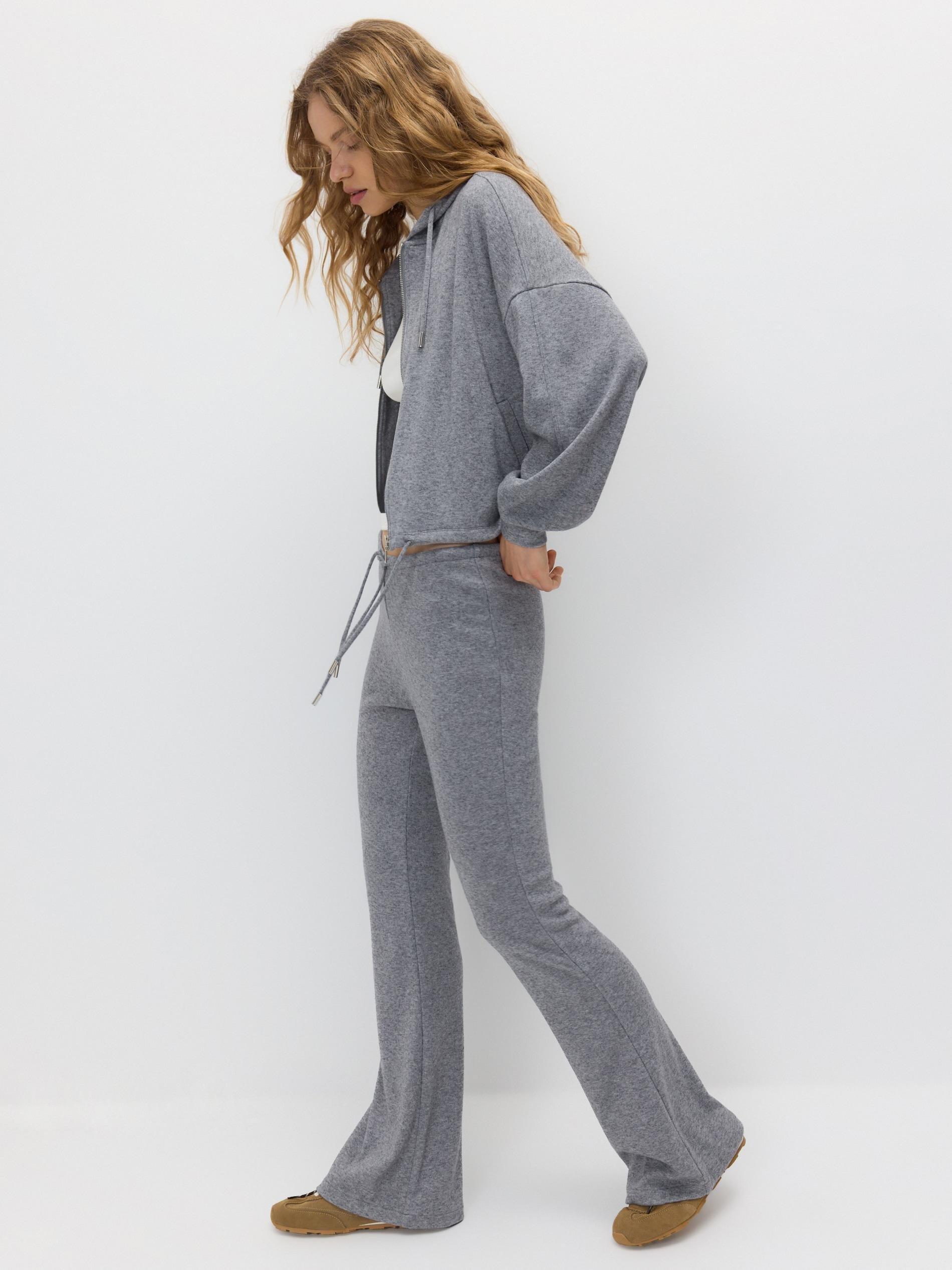 Grey Viscose Blend Flare Trousers, Grey, medium