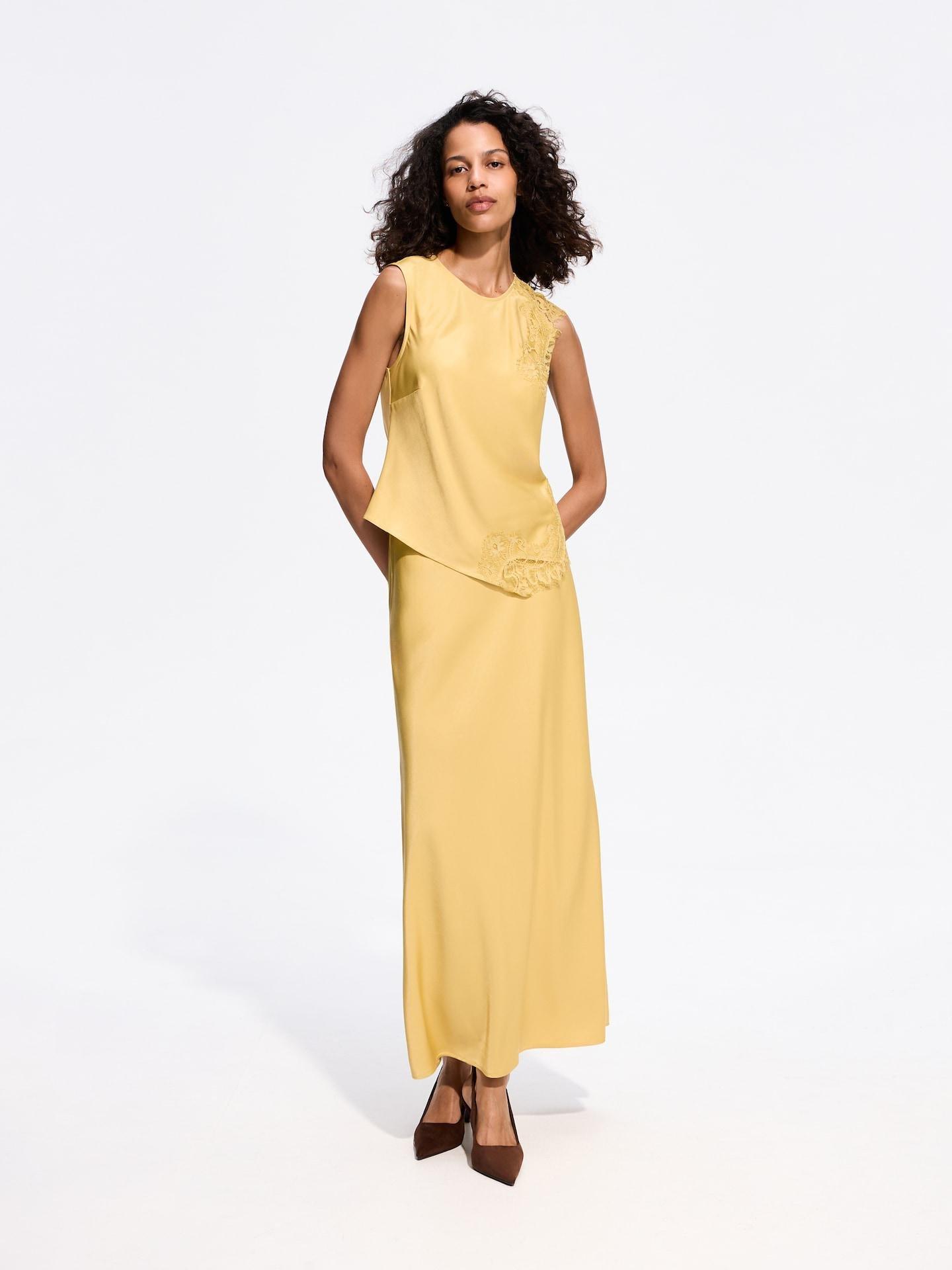 Yellow Asymmetric Blouse With Lace, Yellow, large image number 3