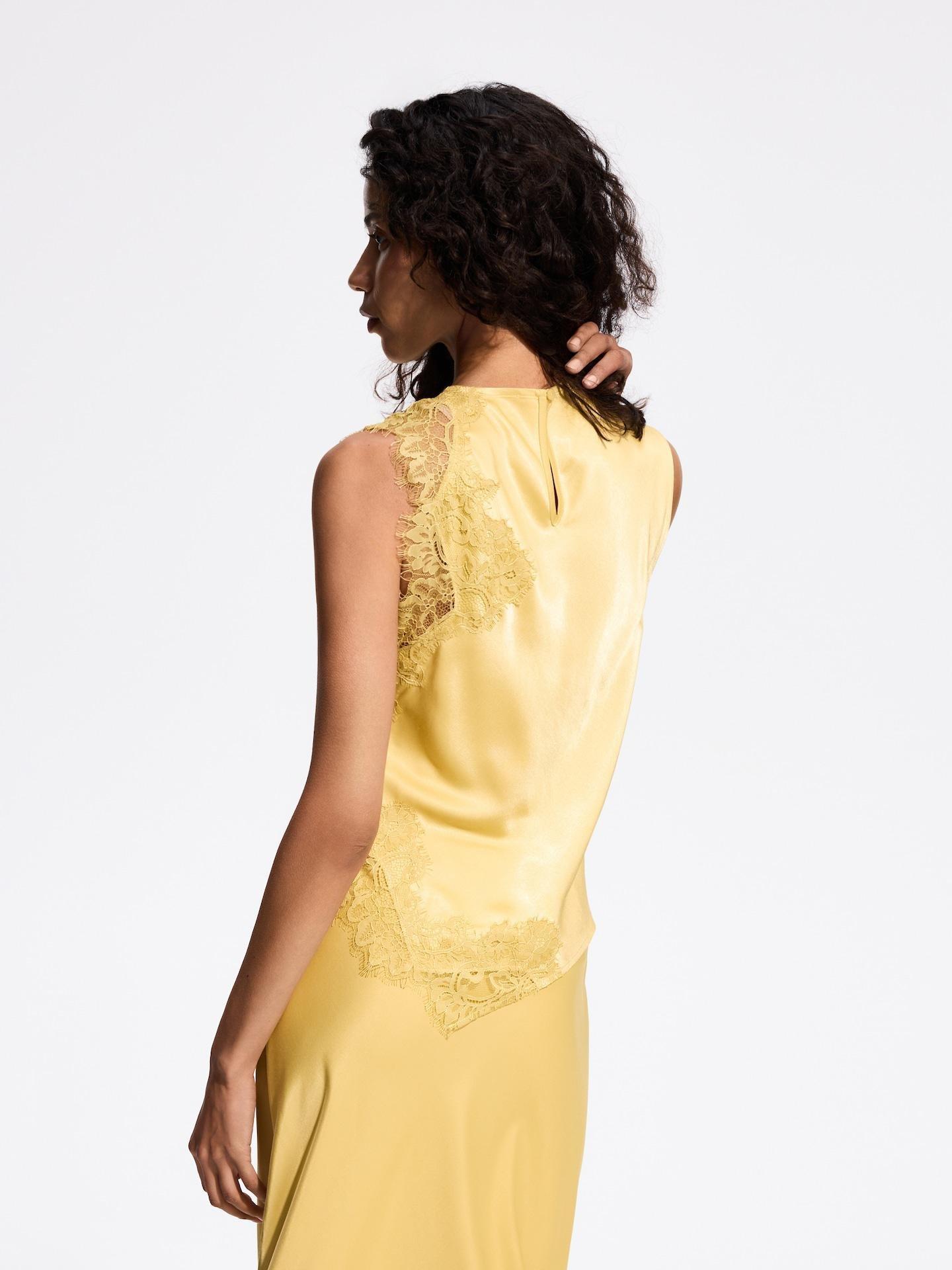 Yellow Asymmetric Blouse With Lace, Yellow, large image number 4
