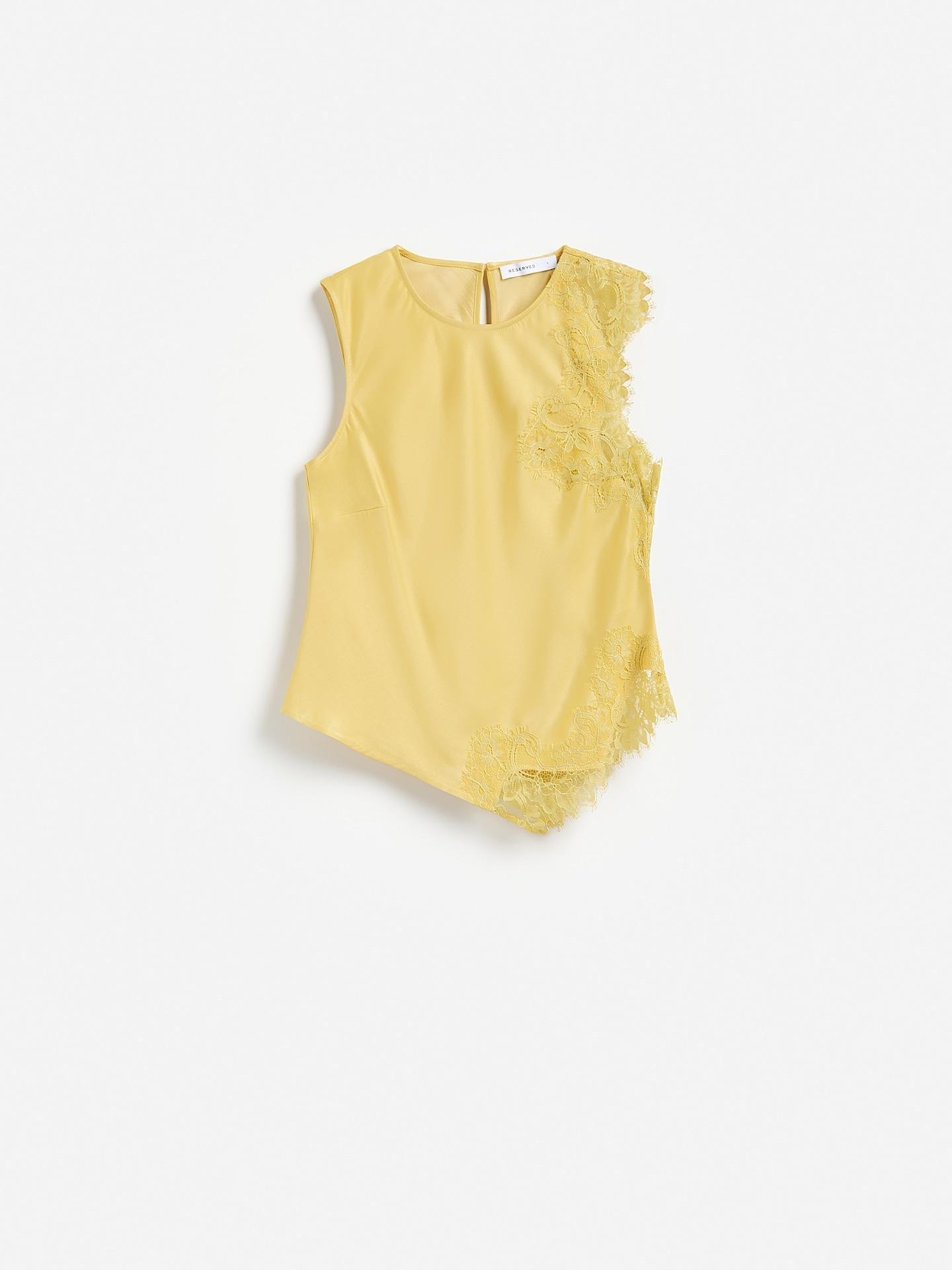Yellow Asymmetric Blouse With Lace, Yellow, large image number 5