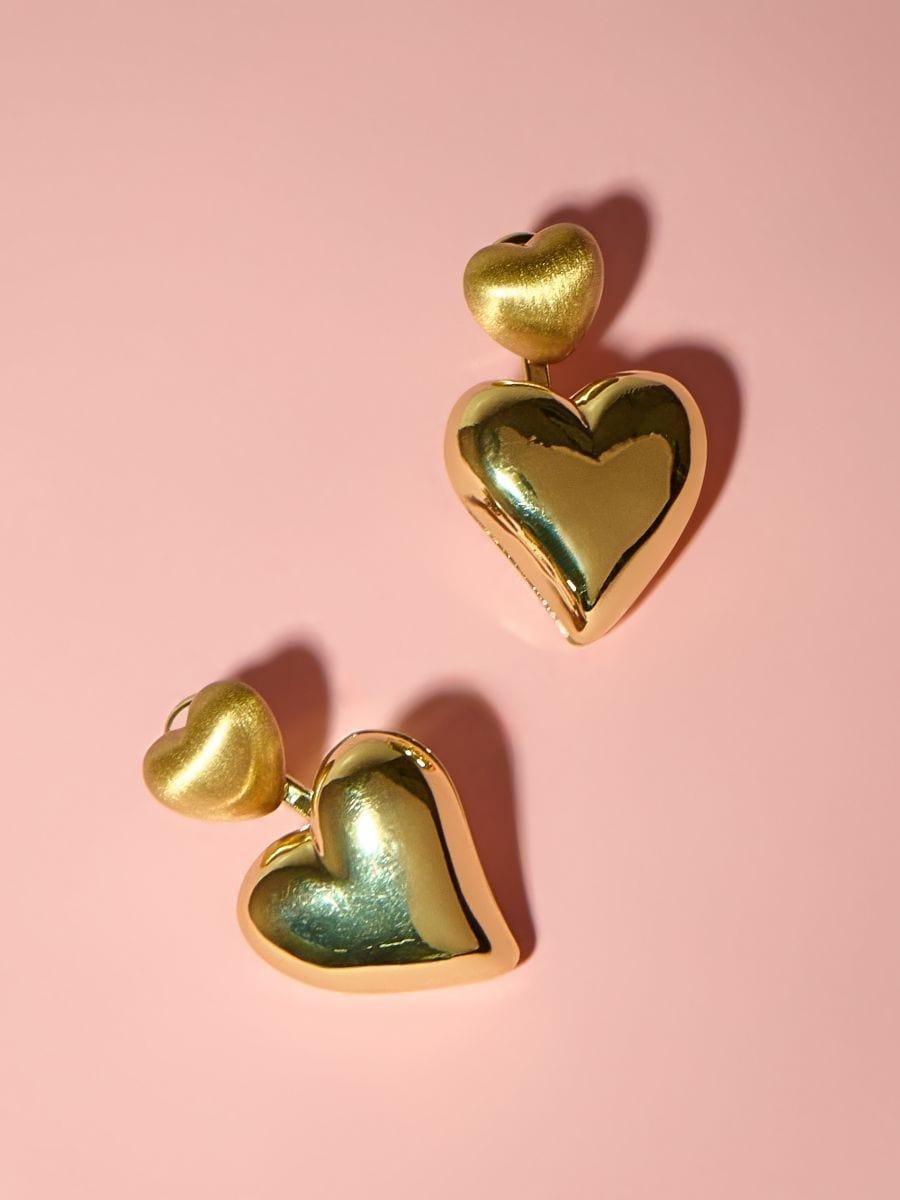 Gold Heart Earrings, Golden, medium
