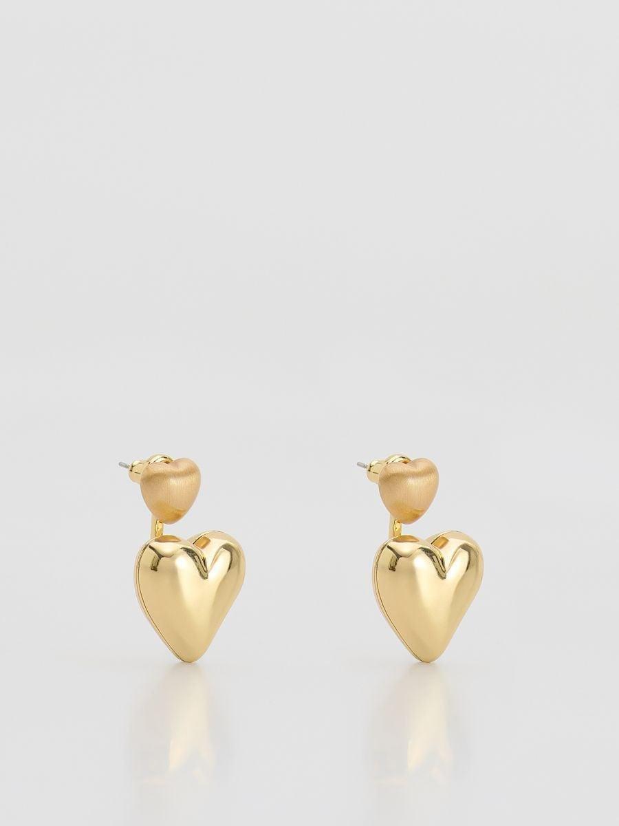 Gold Heart Earrings, Golden, medium