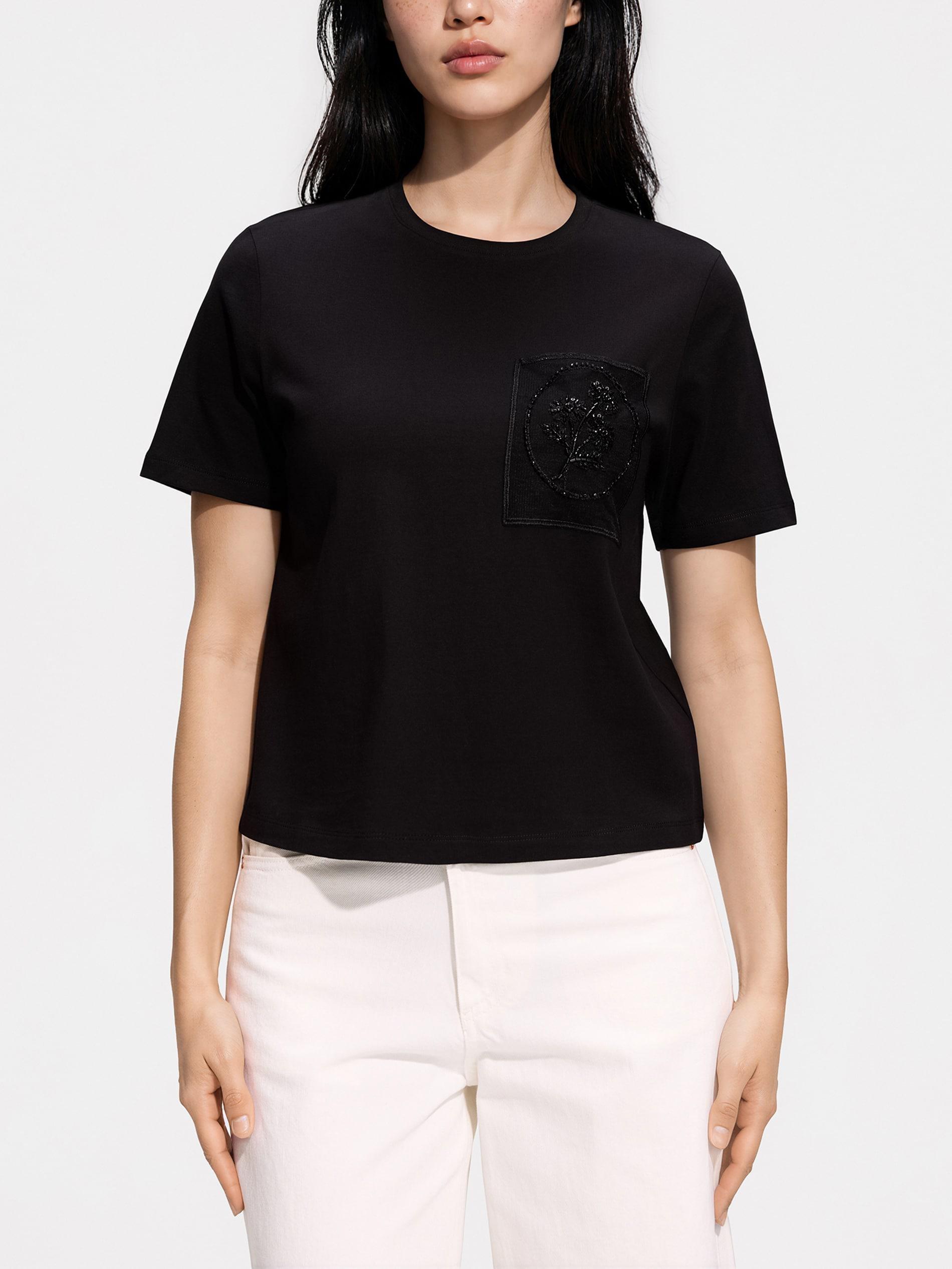 Black T-Shirt With Decorative Pocket, Black, medium