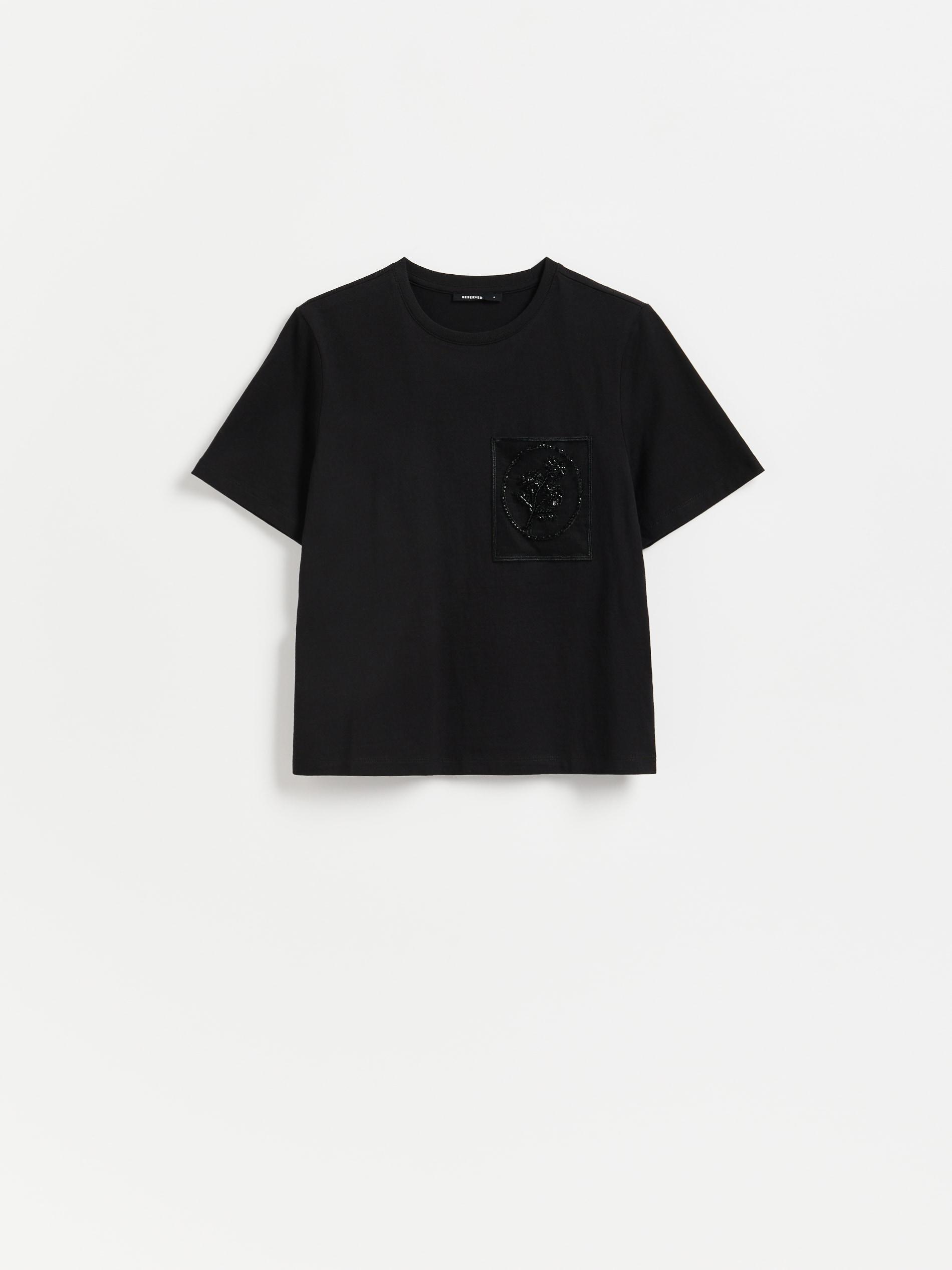 Black T-Shirt With Decorative Pocket, Black, large image number 4