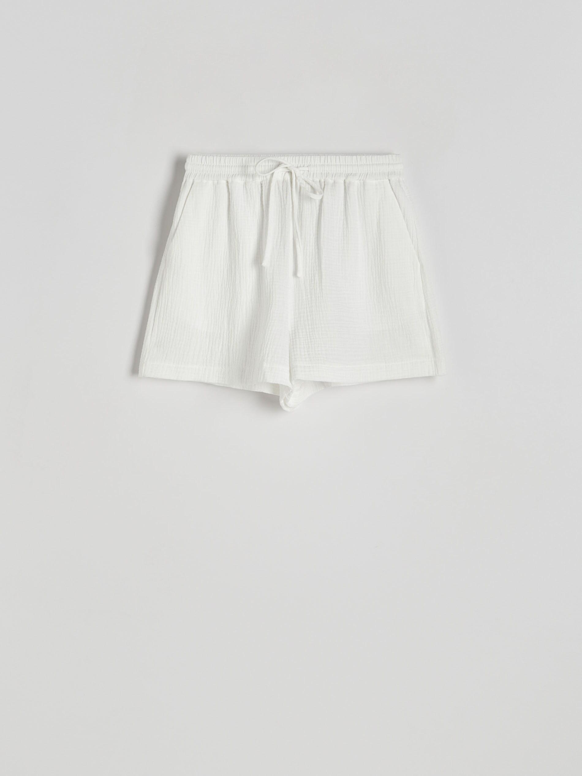 White Relaxed Cotton Shorts, , large image number 6